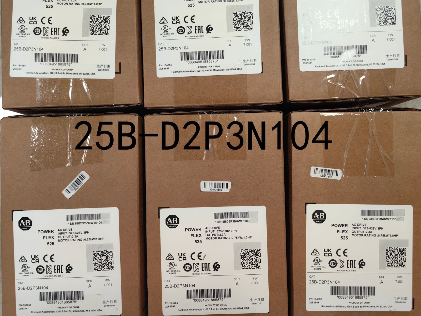 2025 New Allen-Bradley 25B-D2P3N104 Ser A PowerFlex AC Drive 525 0.75kW 1Hp 2025 New Allen-Bradley 25B-D2P3N104 Ser A PowerFlex AC Drive 525 0.75kW 1Hp