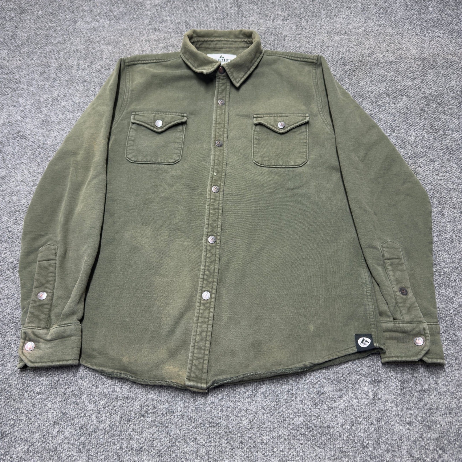 American Giant Heavy Cotton Snap Front Shirt Jacket Men Medium Faded Worn Green