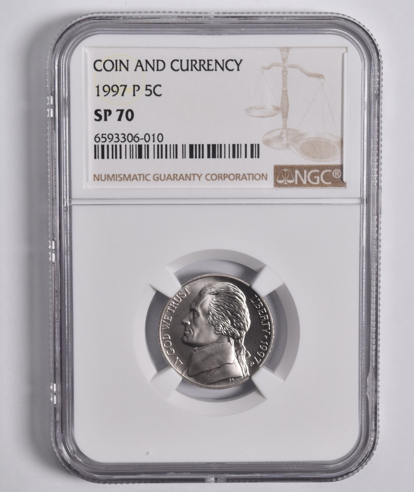 1997-P Jefferson Nickel Coin & Currency SP70 NGC Brown Lbl 1997-P Jefferson Nickel Coin & Currency SP70 NGC Brown Lbl