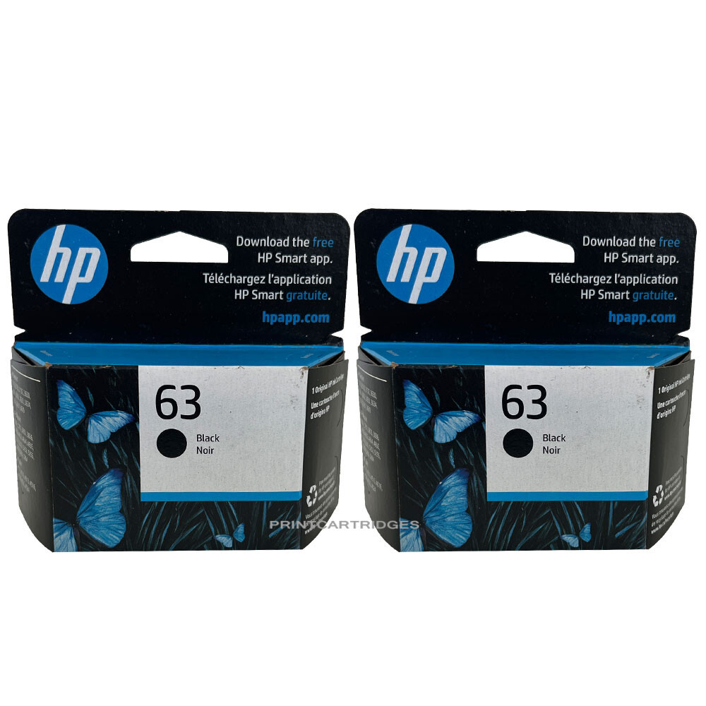 2pcs Black Genuine HP 63 Ink Cartridges New OEM Retail Box