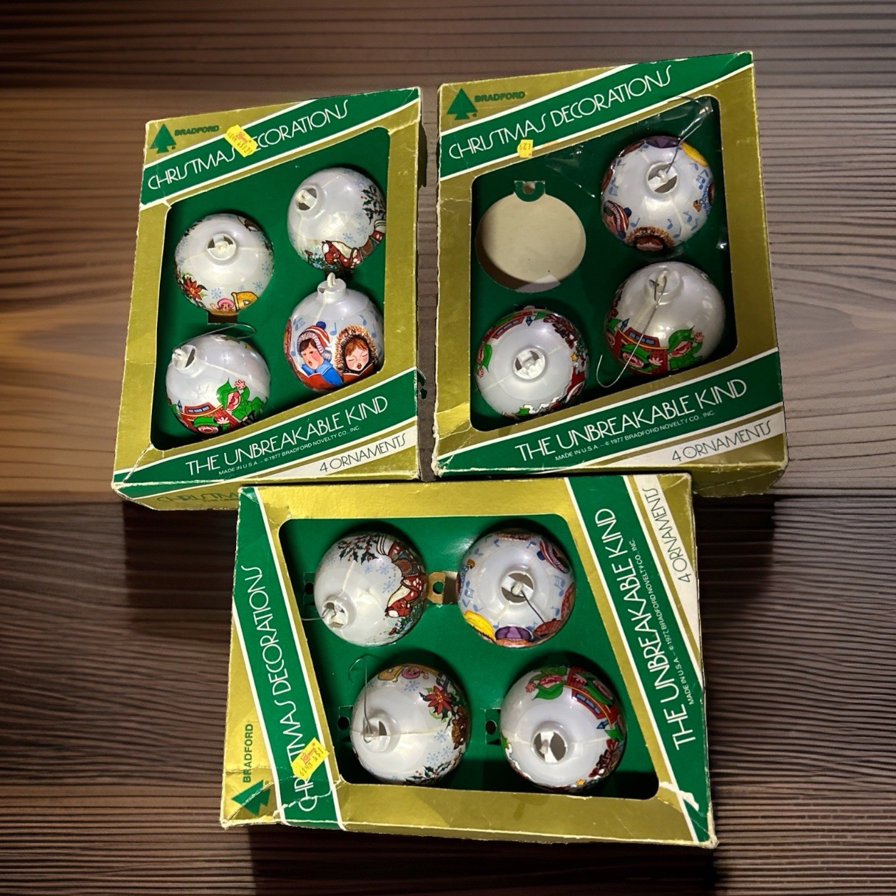 Vintage 1977 Bradford Novelty Christmas Ornaments 11 Pc Lot Original Boxes