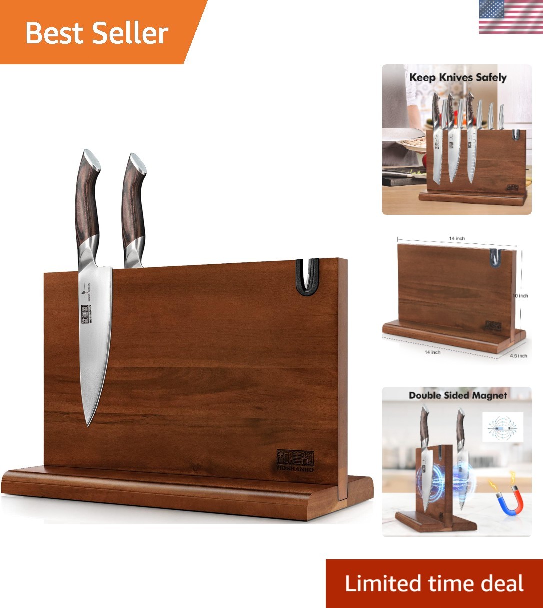 Magnetic Knife Block Organizer Kitchen Counter Secure Storage Stand with Shar...