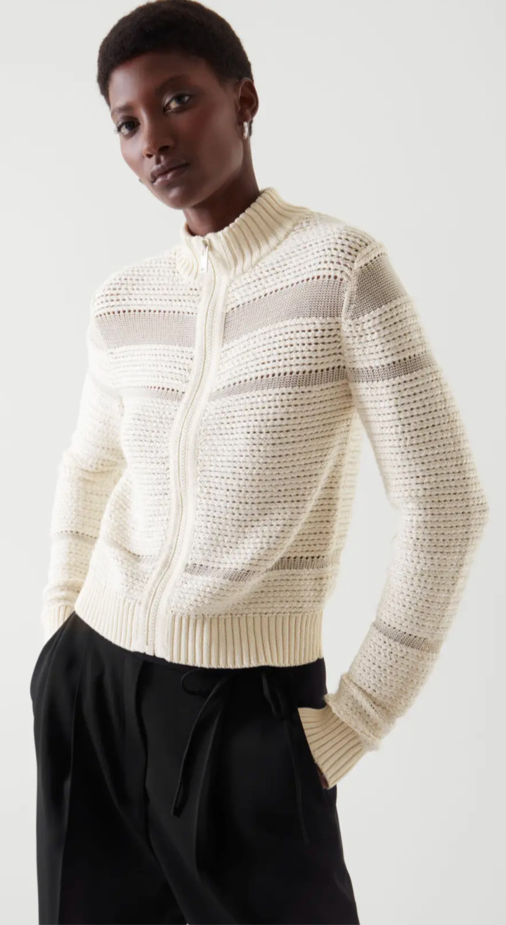 COS Women\'s Cropped Cotton + Silk Zip Up Cardigan Sweater Size X-Small COS Women\'s Cropped Cotton + Silk Zip Up Cardigan Sweater Size X-Small