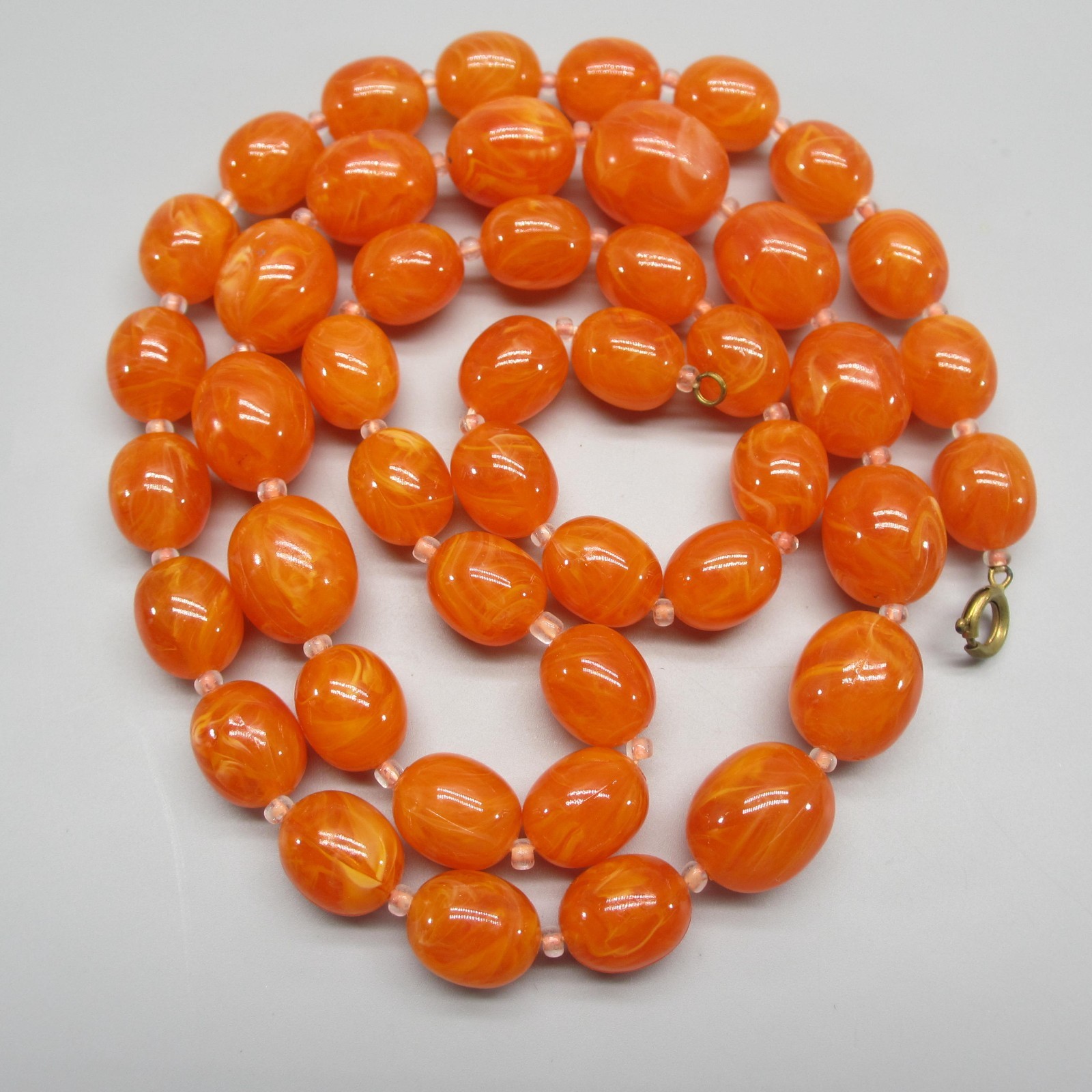 Vintage Lucite Necklace Orange Swirled Beads 32 Inch Vintage Lucite Necklace Orange Swirled Beads 32 Inch