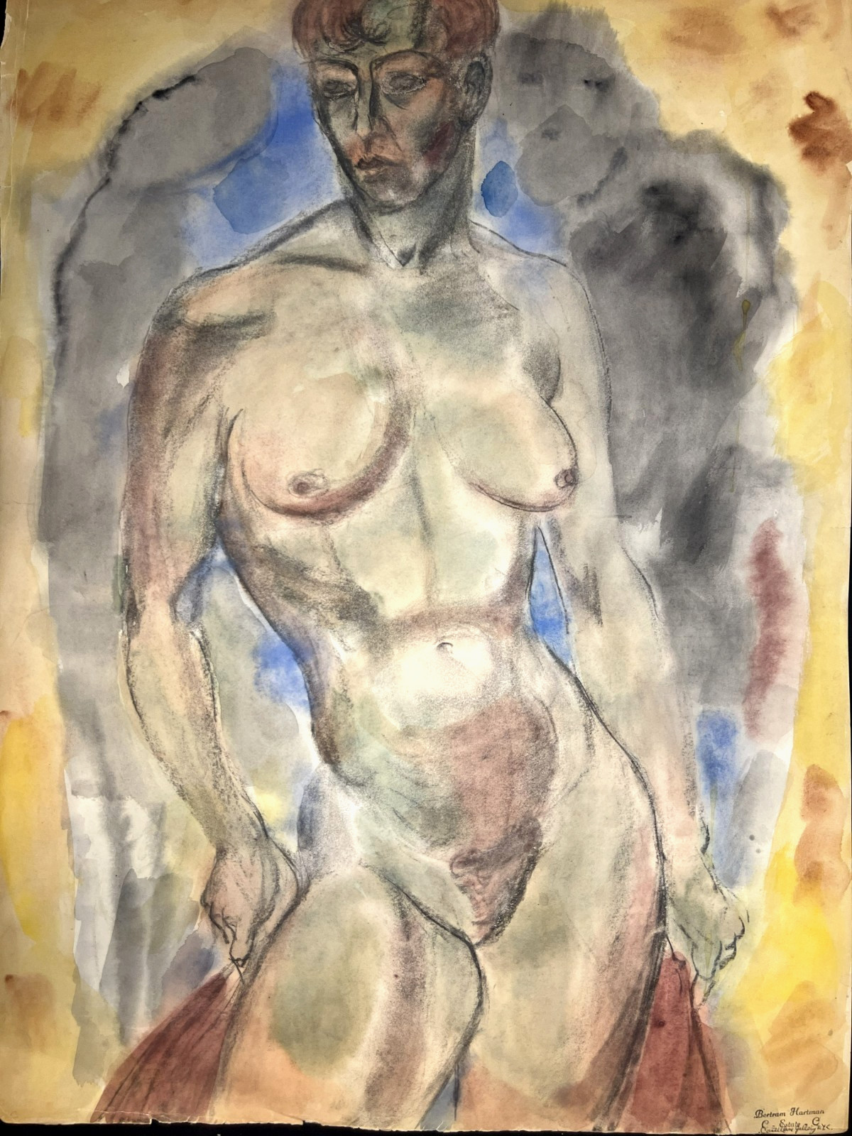 Standing Female Figure–NYC Modernist Bertram Hartman–20th Century Watercolor