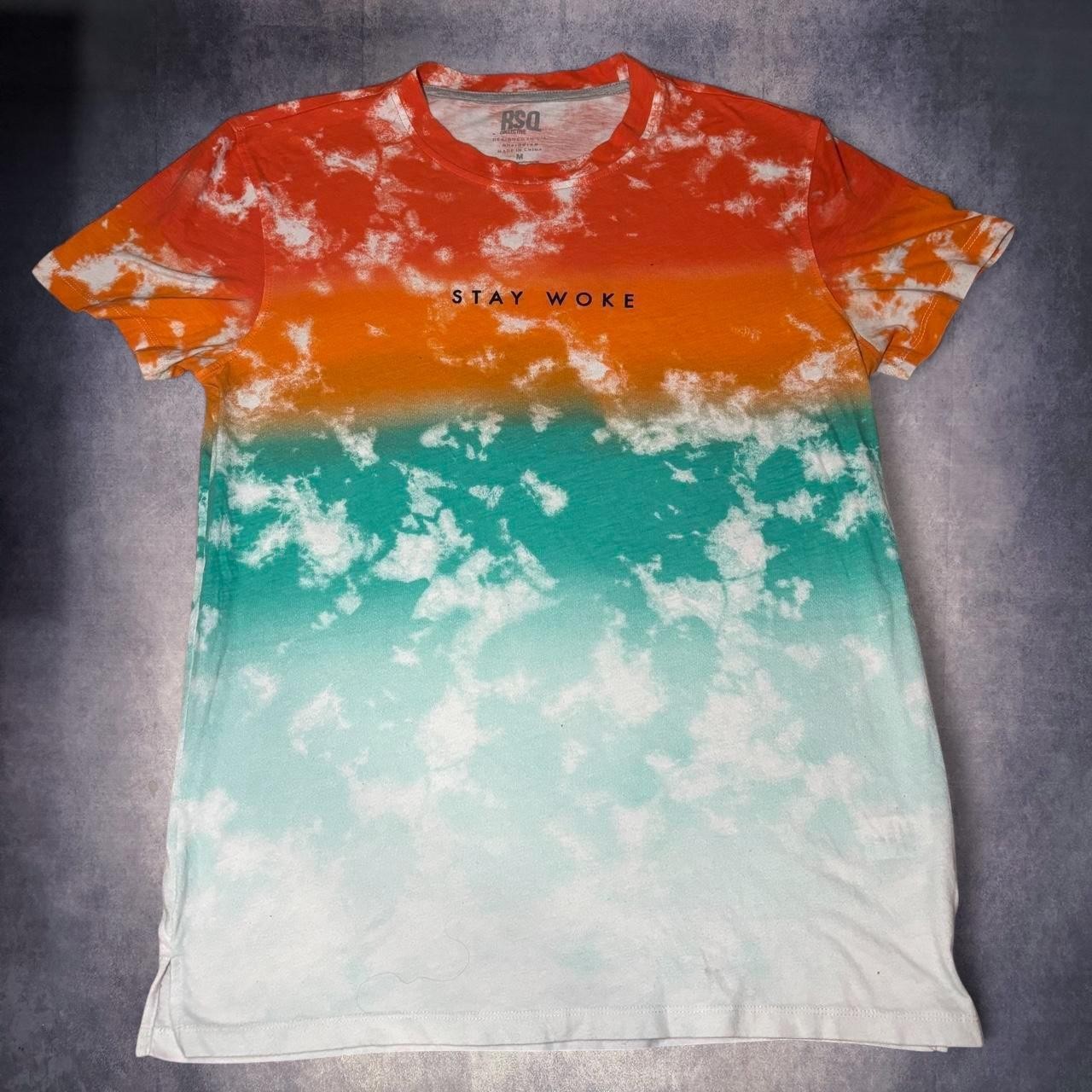 RSQ Collective orange, teal, and white tie-dye t-shirt