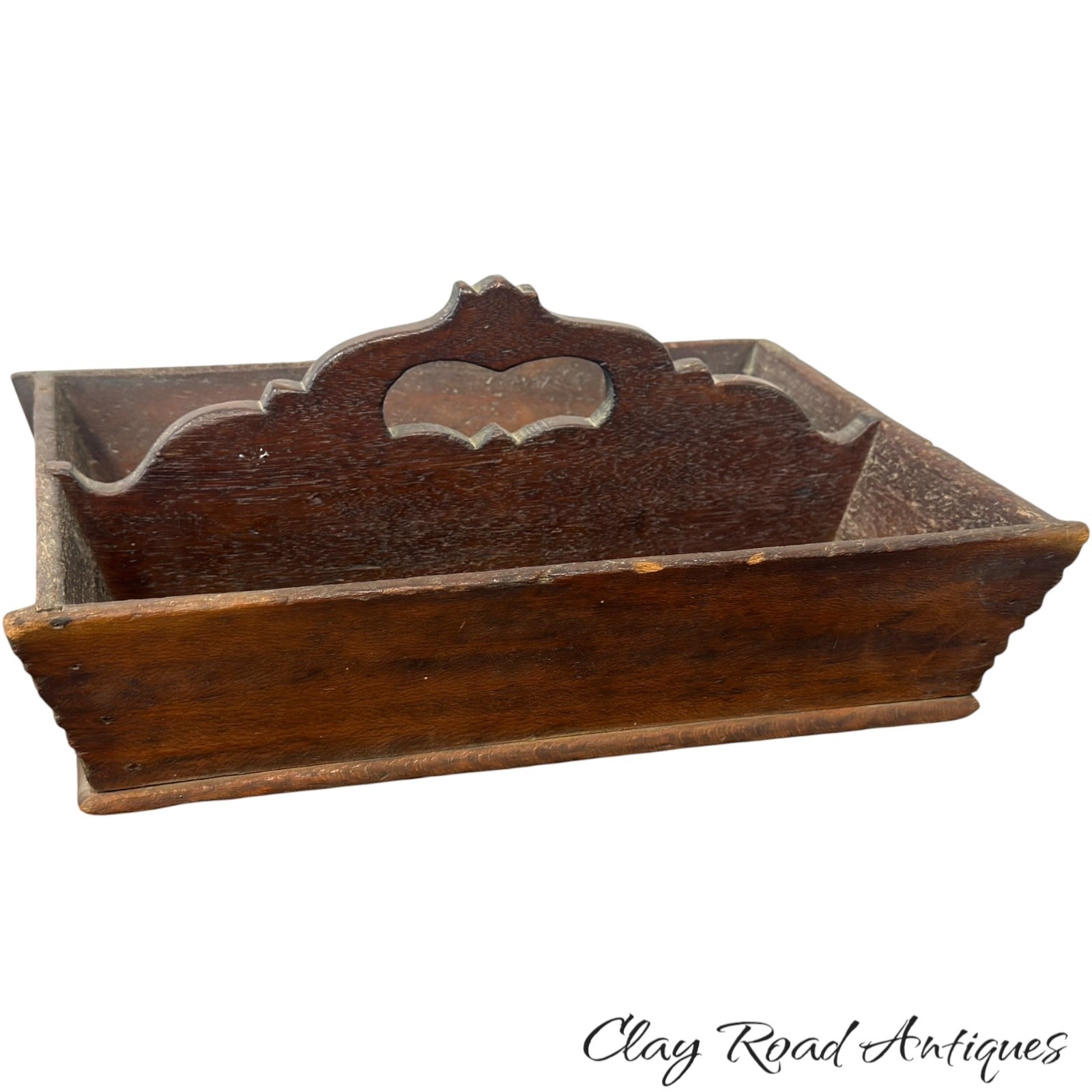 Antique 19th Century Walnut Poplar Divided Wooden Cutlery Utensil Carrier Caddy Antique 19th Century Walnut Poplar Divided Wooden Cutlery Utensil Carrier Caddy