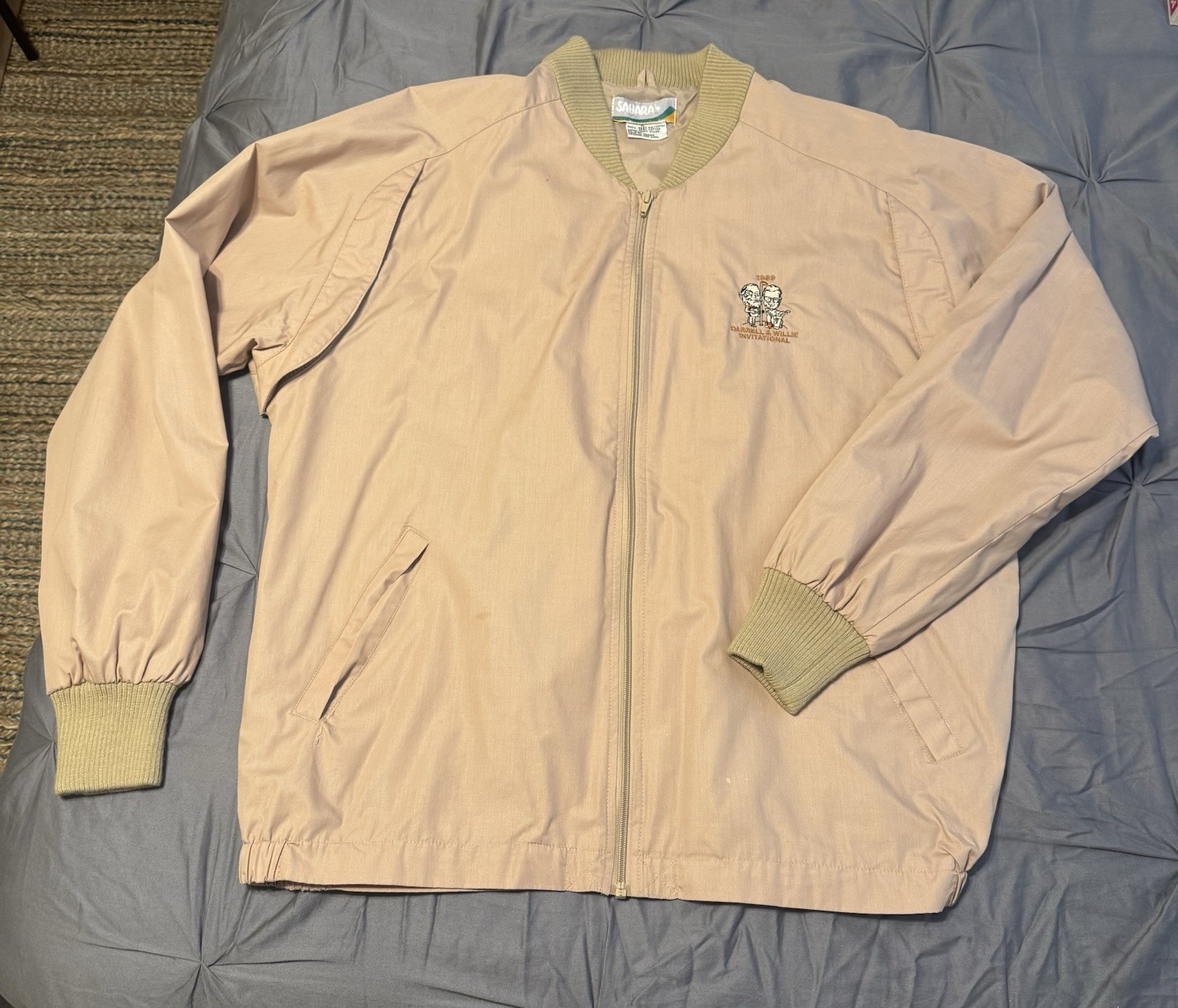 VTG Vintage Sahara Men’s XL Beige Lined Bomber Jacket 1989 Willie Nelson Golf