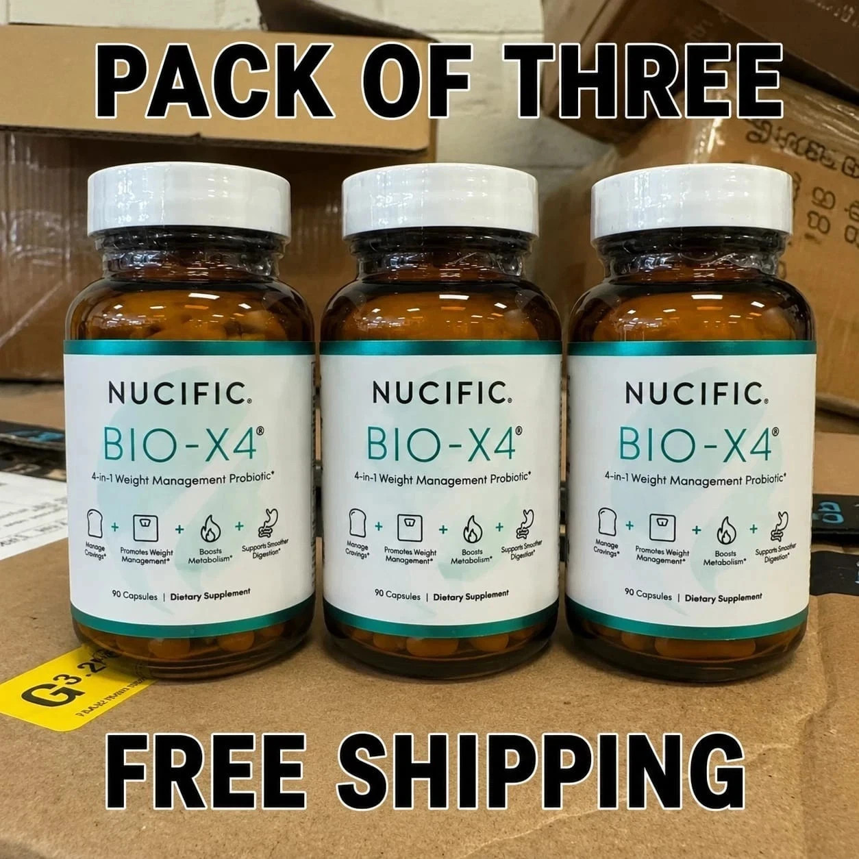 3 Pack Bio-X4 4-in-1 Probiotic Digestive Weight Support 90 Caps EXP 11/2027