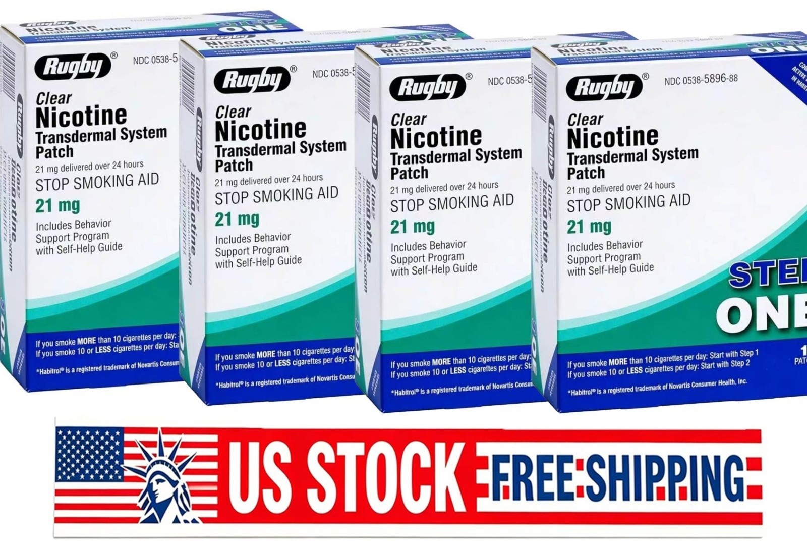 Rugby Clear Nicotine 21mg Transdermal System Patch Step Exp 06/2028-4 PACK