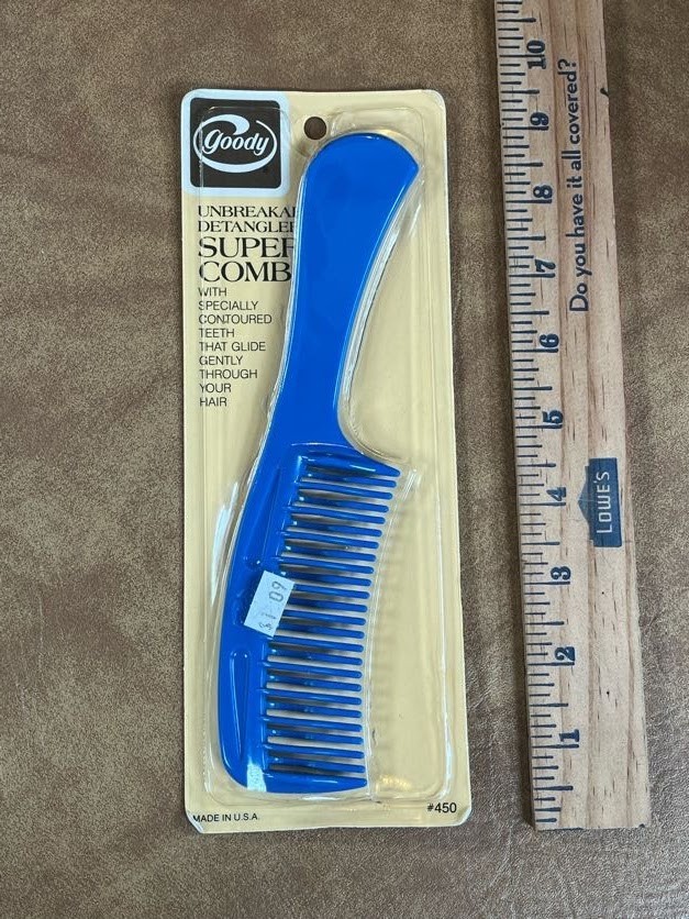 Vintage Goody Unbreakable Detangler Super Comb Blue Plastic 450 New 1975