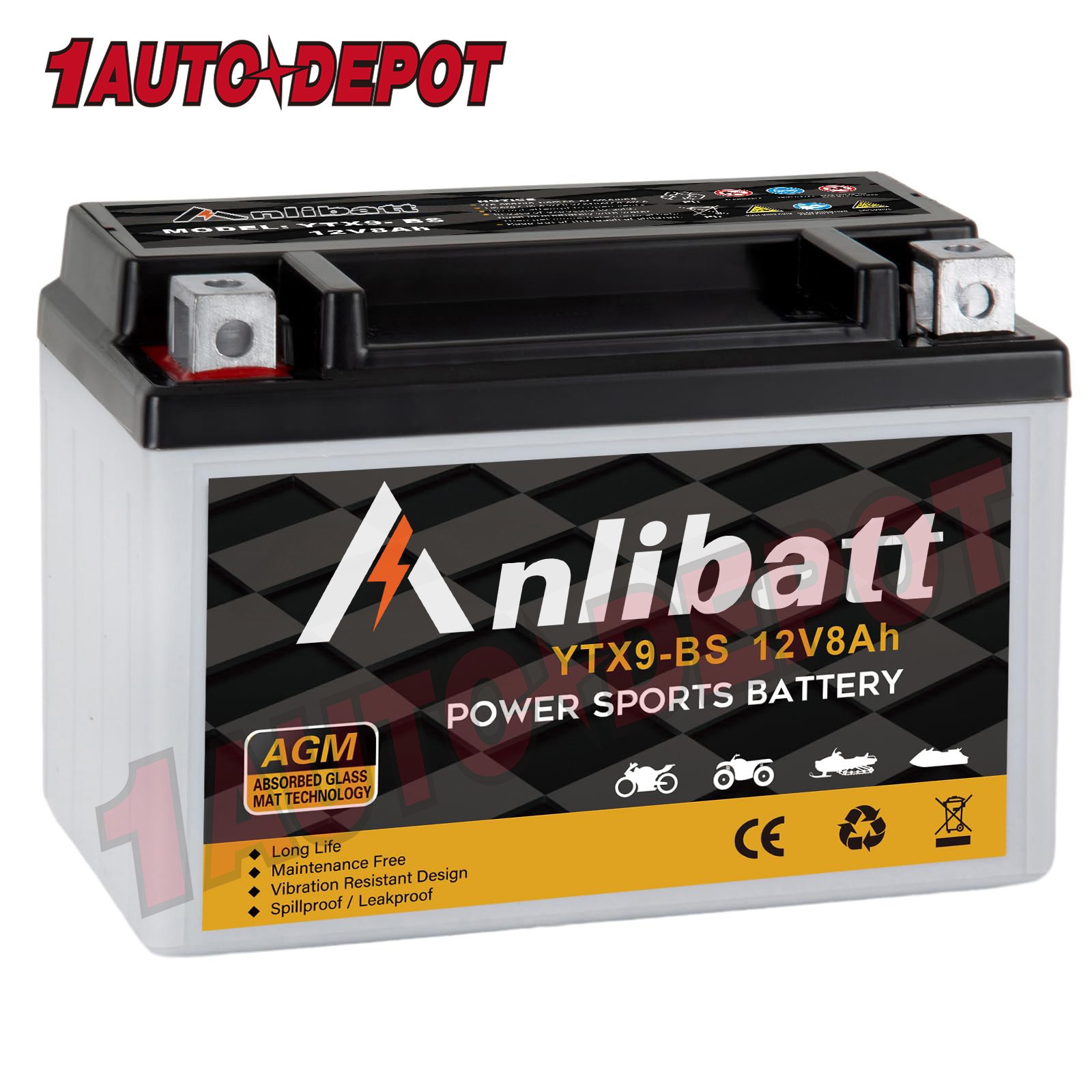 YTX9-BS Motorcycle AGM Battery 12V 8Ah 180CCA Maintenance Free for ATV Scooter