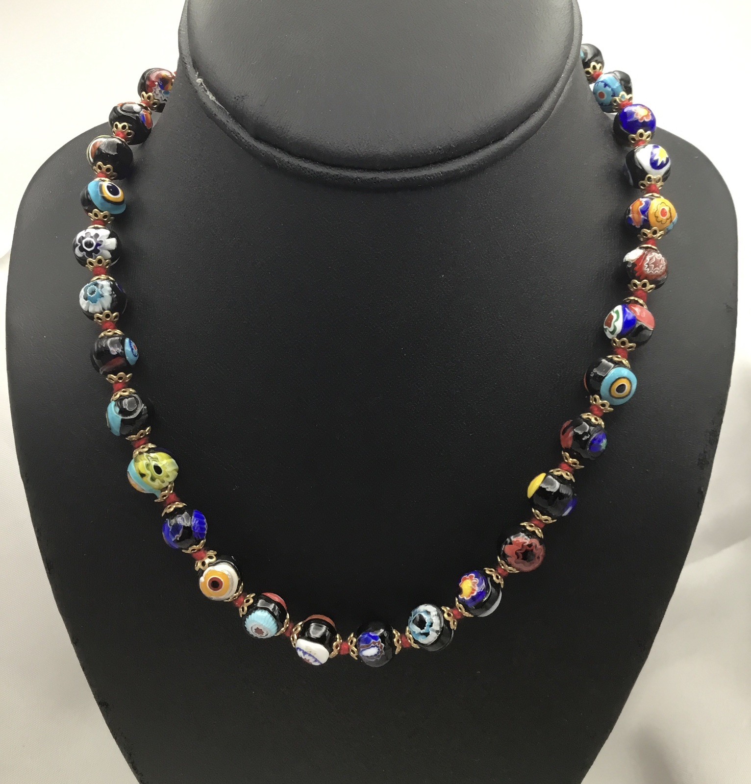 Vintage Italian Murano Millefiori Glass Bead Choker Necklace 17”