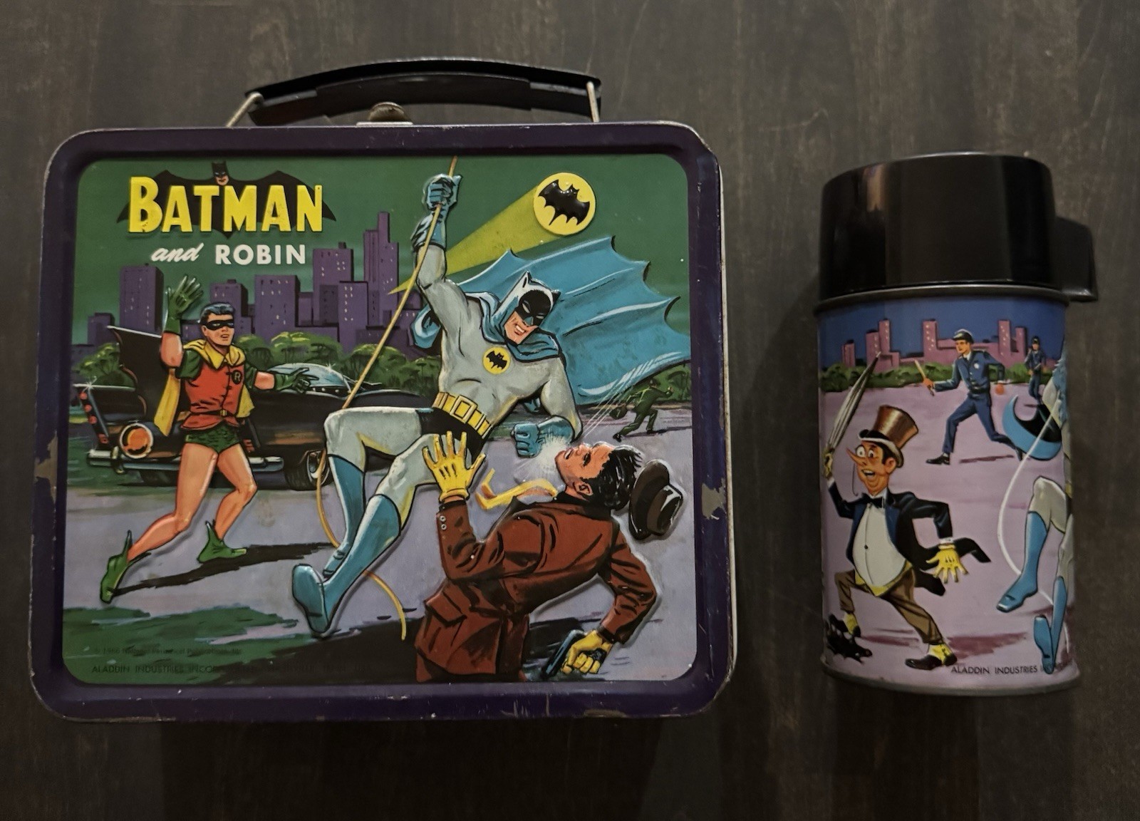 🔥 Aladdin Batman and Robin Metal Lunchbox and Thermos Complete Set 1966 Classic
