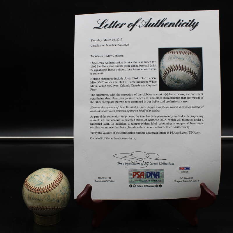 1962 San Francisco Giants Team Signed Baseball Mays McCovey +25 PSA/DNA  AZ155