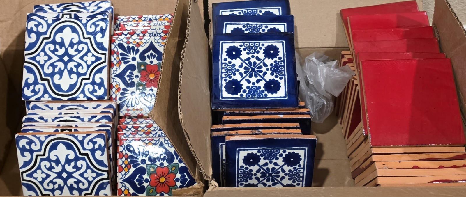82 Pieces Spanish Mexican Handpainted Terracotta Talavera Tiles 4.25\ 82 Pieces Spanish Mexican Handpainted Terracotta Talavera Tiles 4.25\