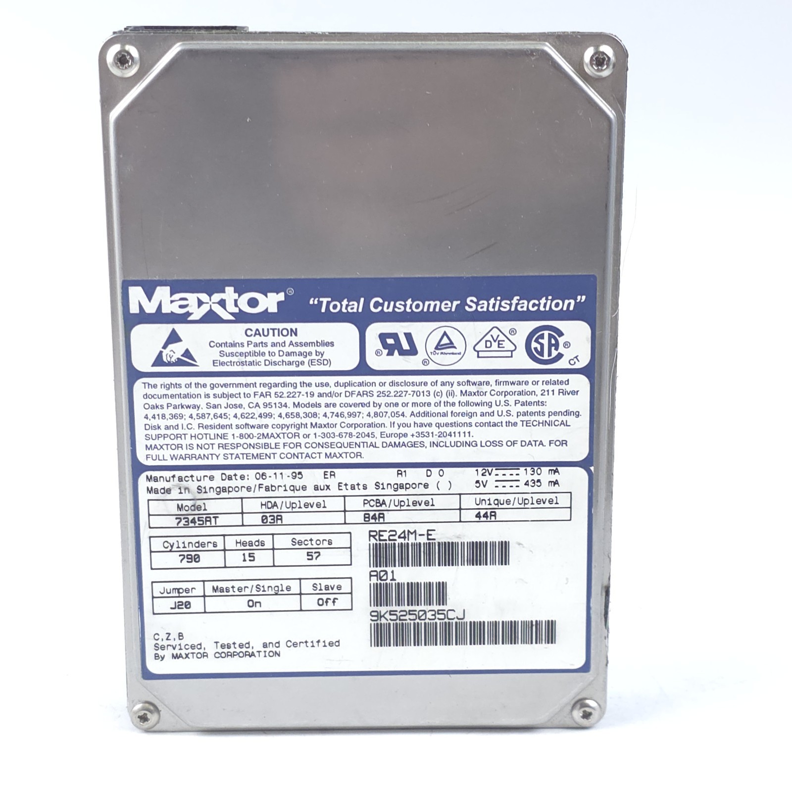 READ Vintage 1995 Maxtor 7345AT internal hard disk drive READ Vintage 1995 Maxtor 7345AT internal hard disk drive