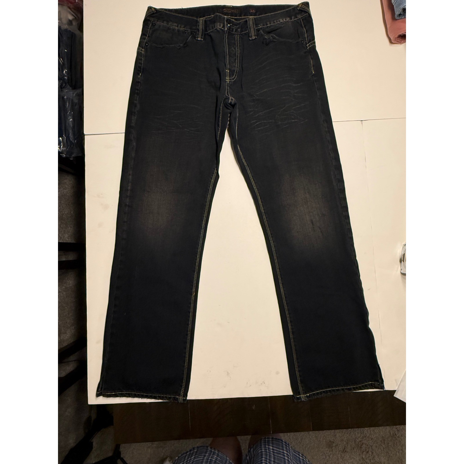Ed Hardy Christian Audigier Mens 36x32 Dark Wash Black Distressed Straight Jeans