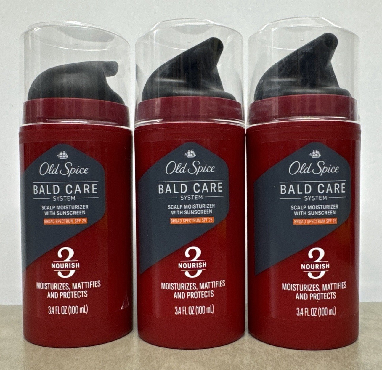 3 Pack Old Spice Bald Care Scalp Moisturizer SPF 25 Step 3 Nourish 3.4oz NEW