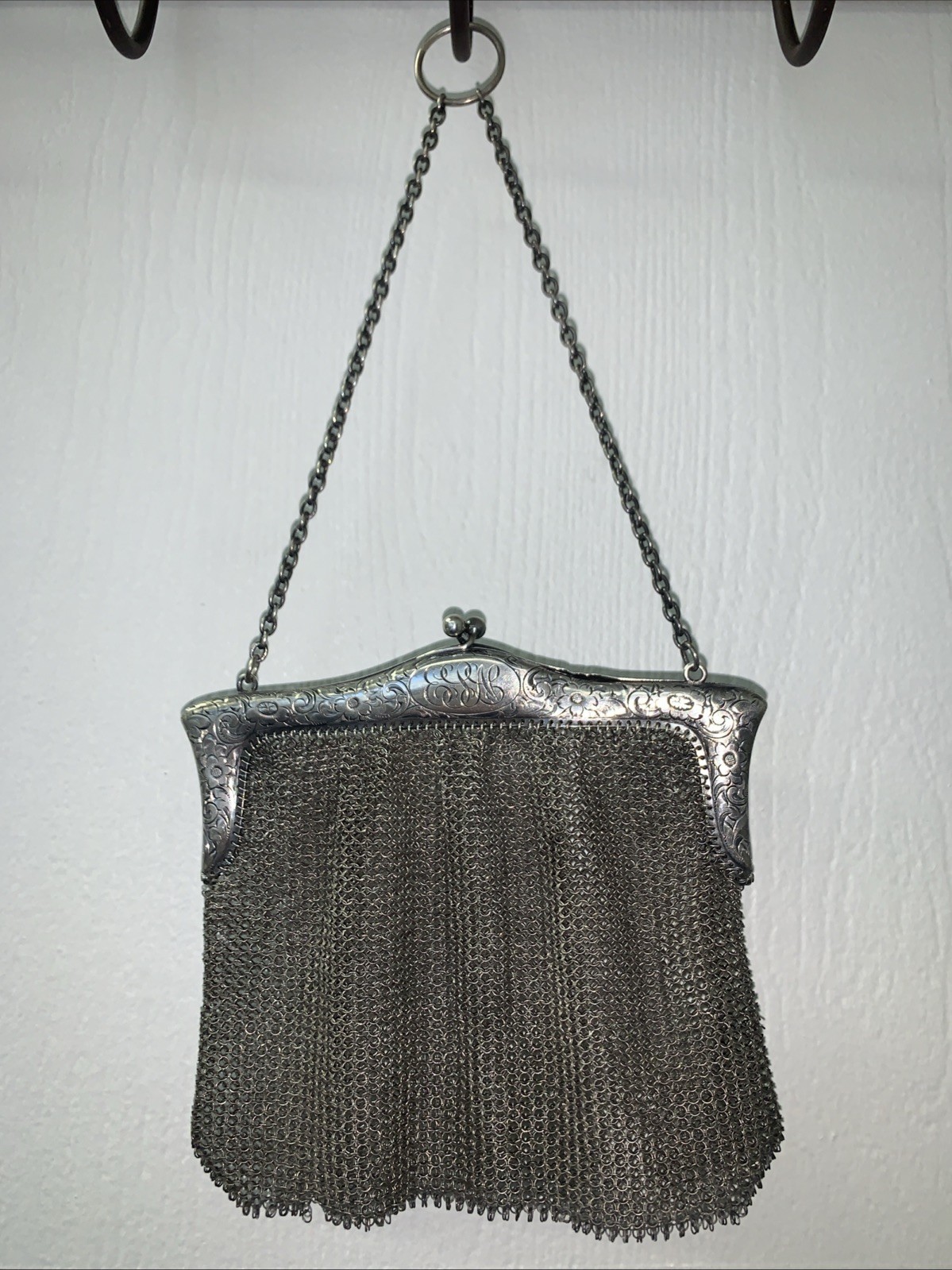 ANTIQUE 1900-1910 STERLING SILVER MESH PURSE EDWARDIAN CHAIN BAG Cleveland ANTIQUE 1900-1910 STERLING SILVER MESH PURSE EDWARDIAN CHAIN BAG Cleveland