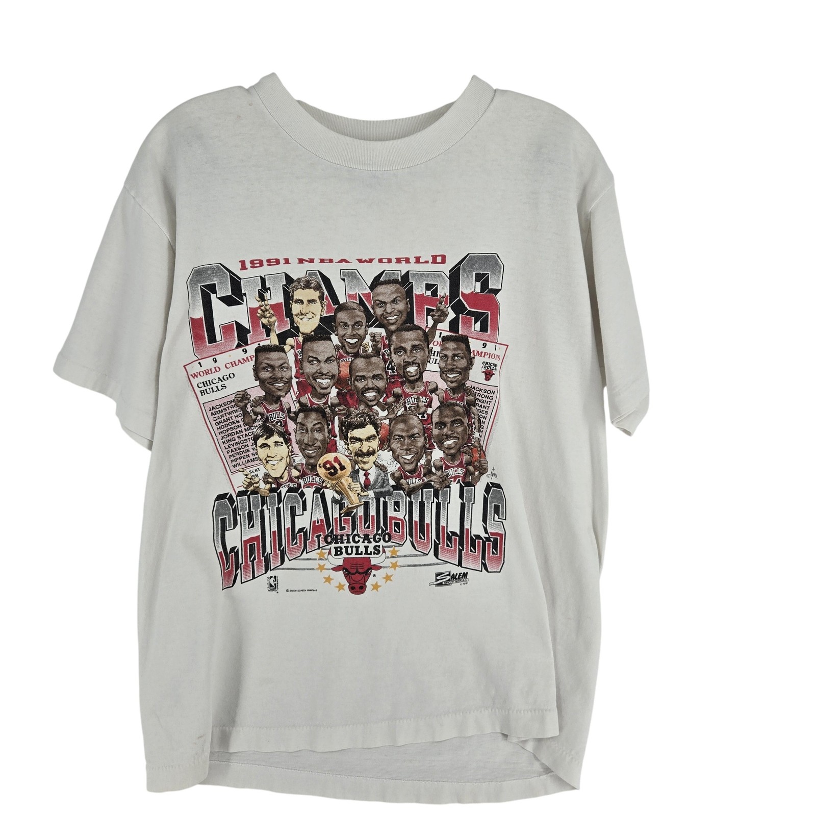 Vintage Chicago Bulls Shirt Mens Large White NBA Basketball Champs Salem 90s
