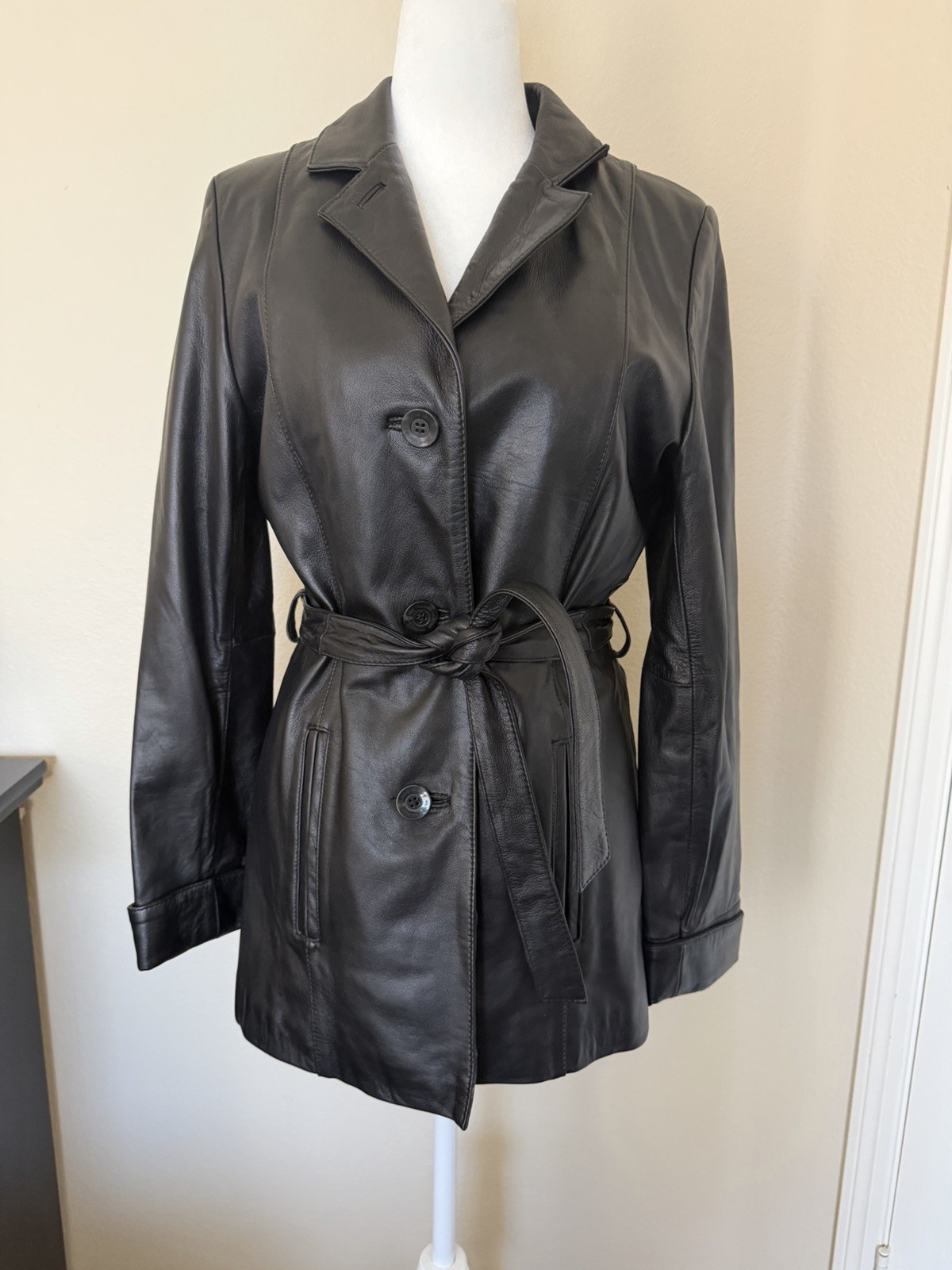 Vintage Wilsons Leather Thinsulate Coat Jacket Small Black Quilted Liner Trench