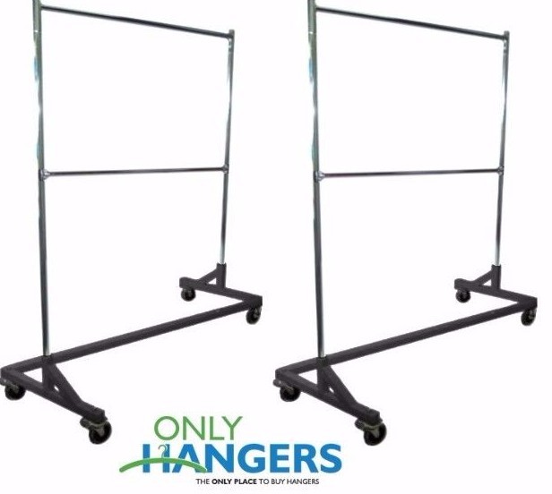 Only Hangers Commercial Double Rail Rolling Z Rack Black Base (SET OF 2)