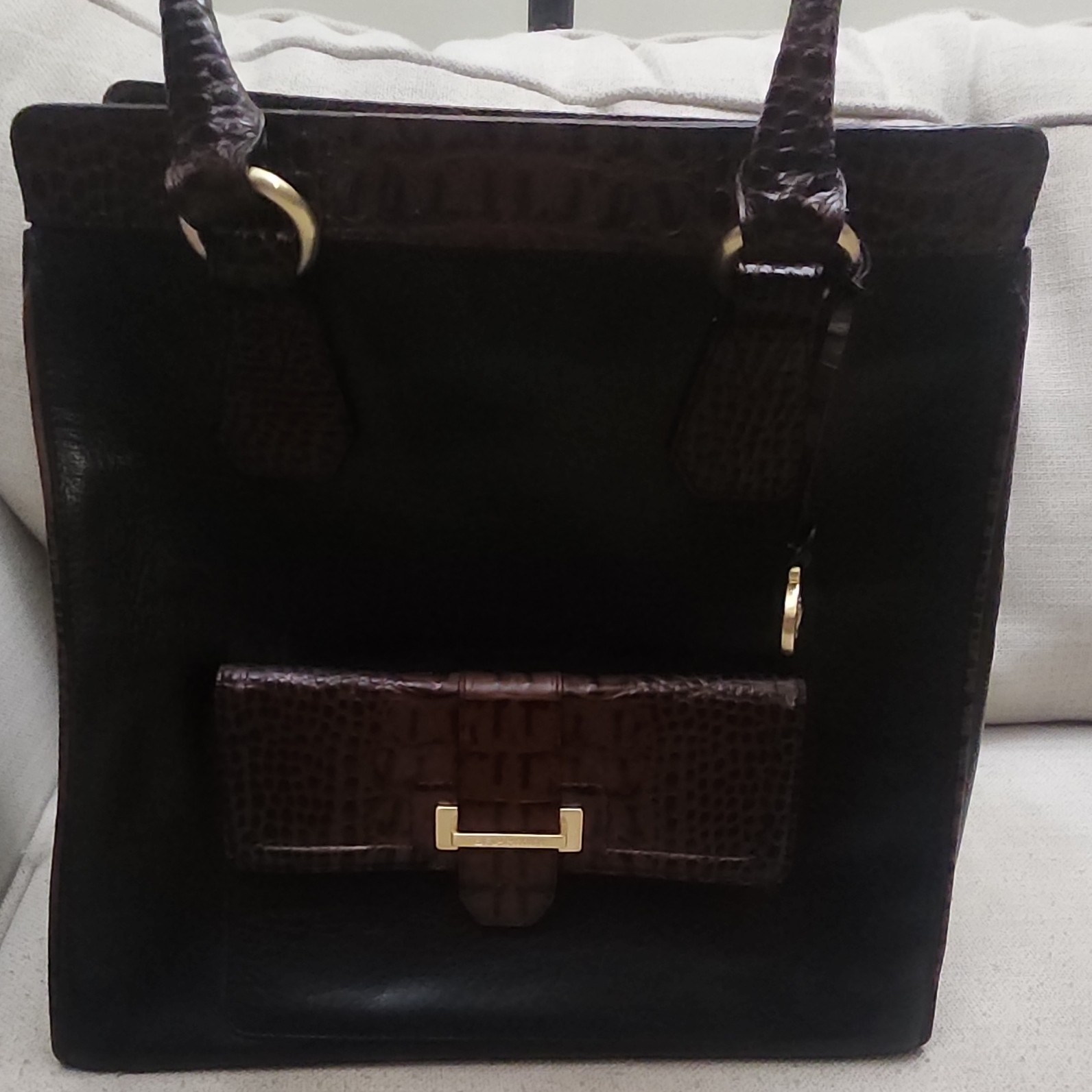 Brahmin Vintage Tuscan Tote - Black/Brown Crocodile Embossed Excellent Condition