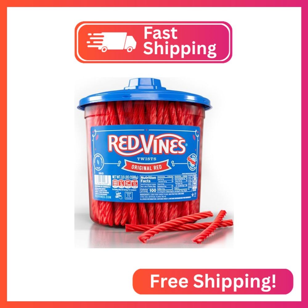 Red Vines Licorice Candy Original Red Flavor Soft Chewy Candy Twists, Red Licori