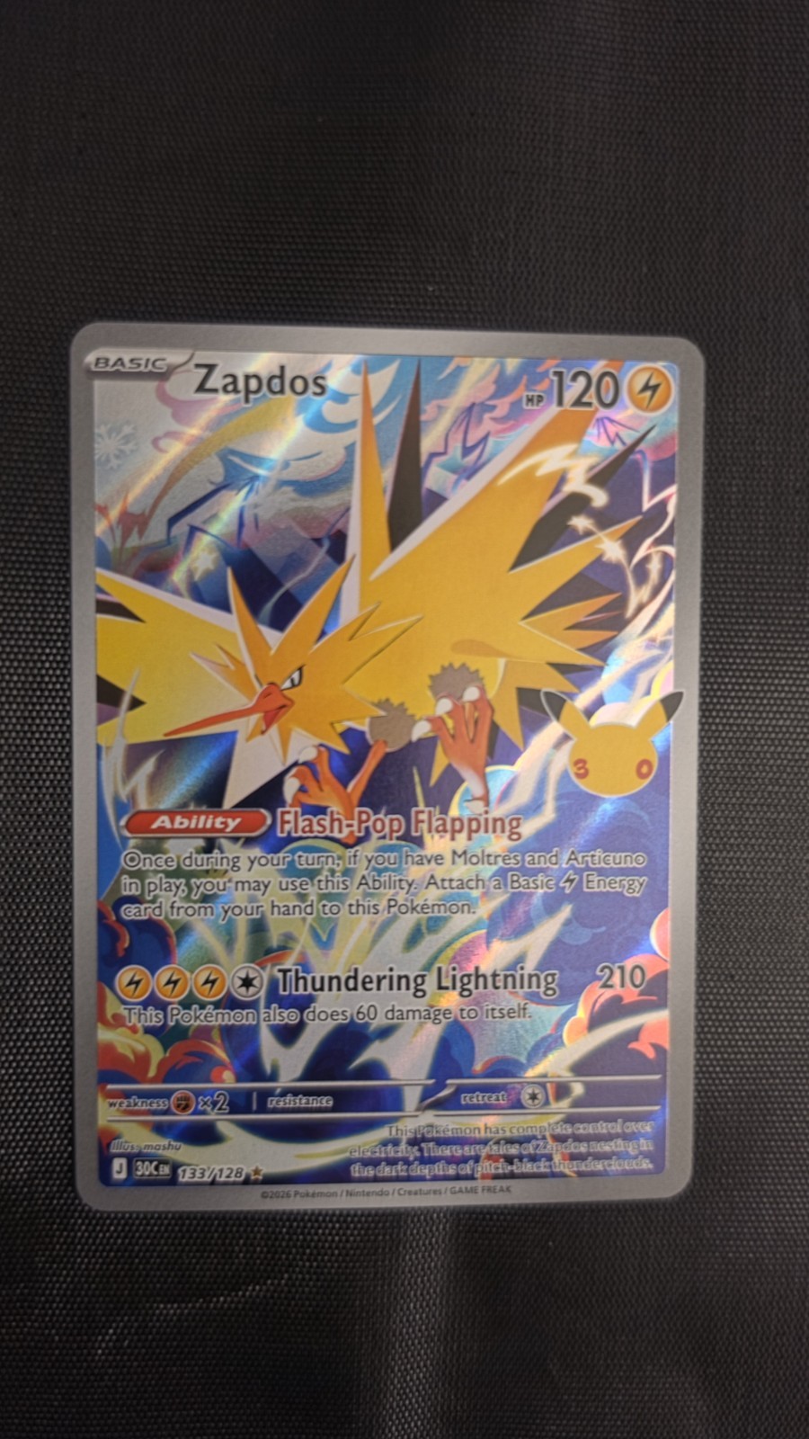 Pokemon Zapdos 133/128 30th Celebration NM Pokemon Zapdos 133/128 30th Celebration NM