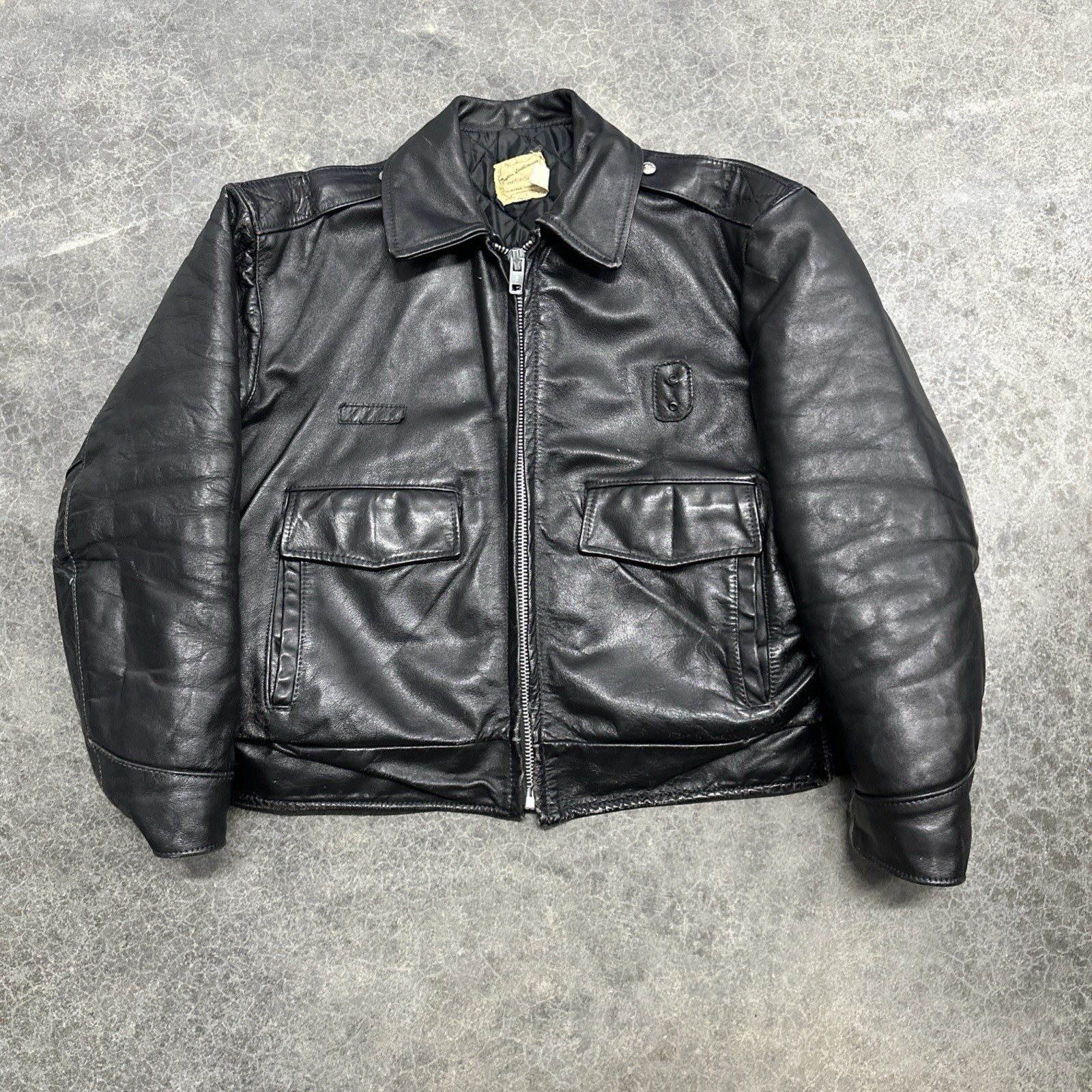 Vintage Taylor\'s Leatherwear Police Bomber Jacket Black Sz 40