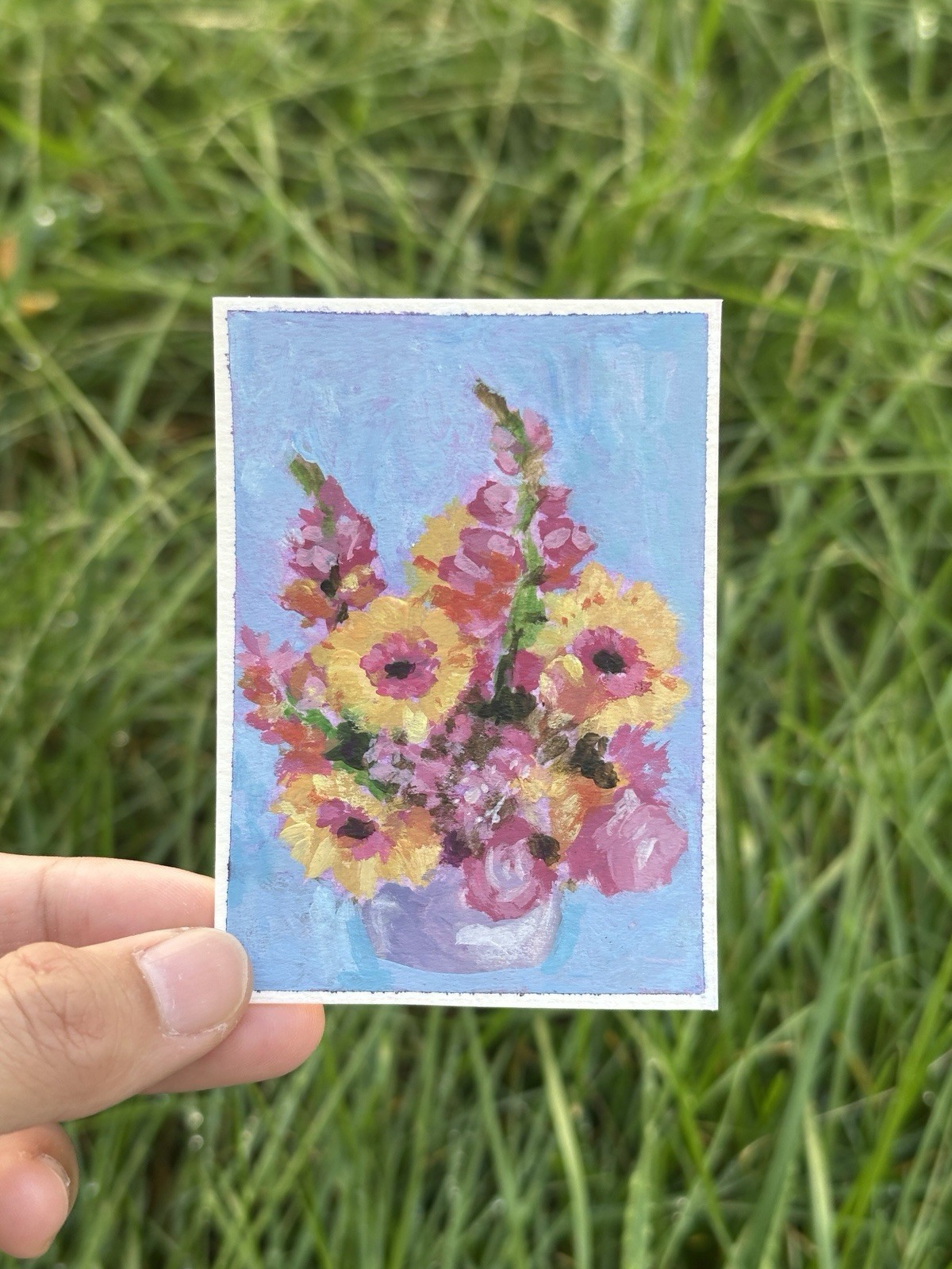 ACEO Flowers #11 Original Acrylic Painting, Mini Art Card Illustration, OOAK