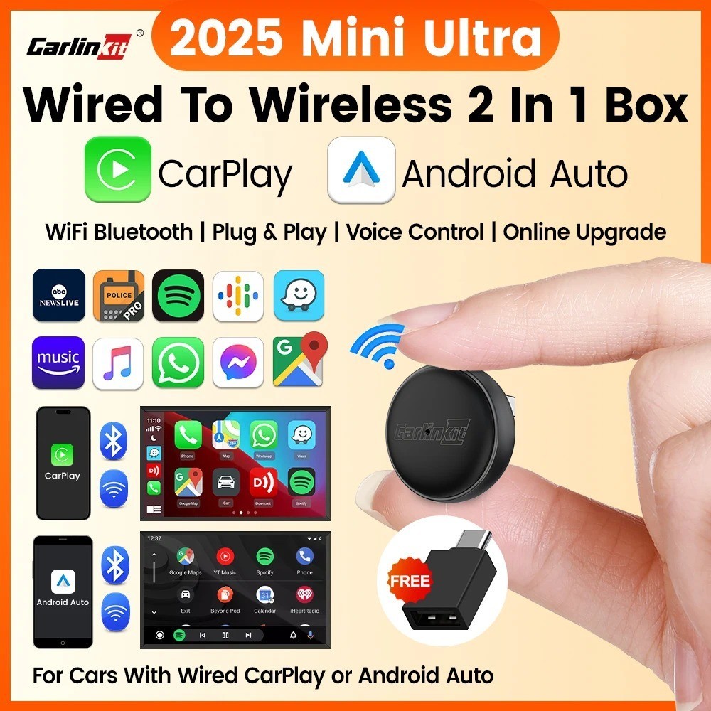 CarlinKit 5.0 Mini Ultra 3 Wireless CarPlay Android Auto Adapter WiFi BT