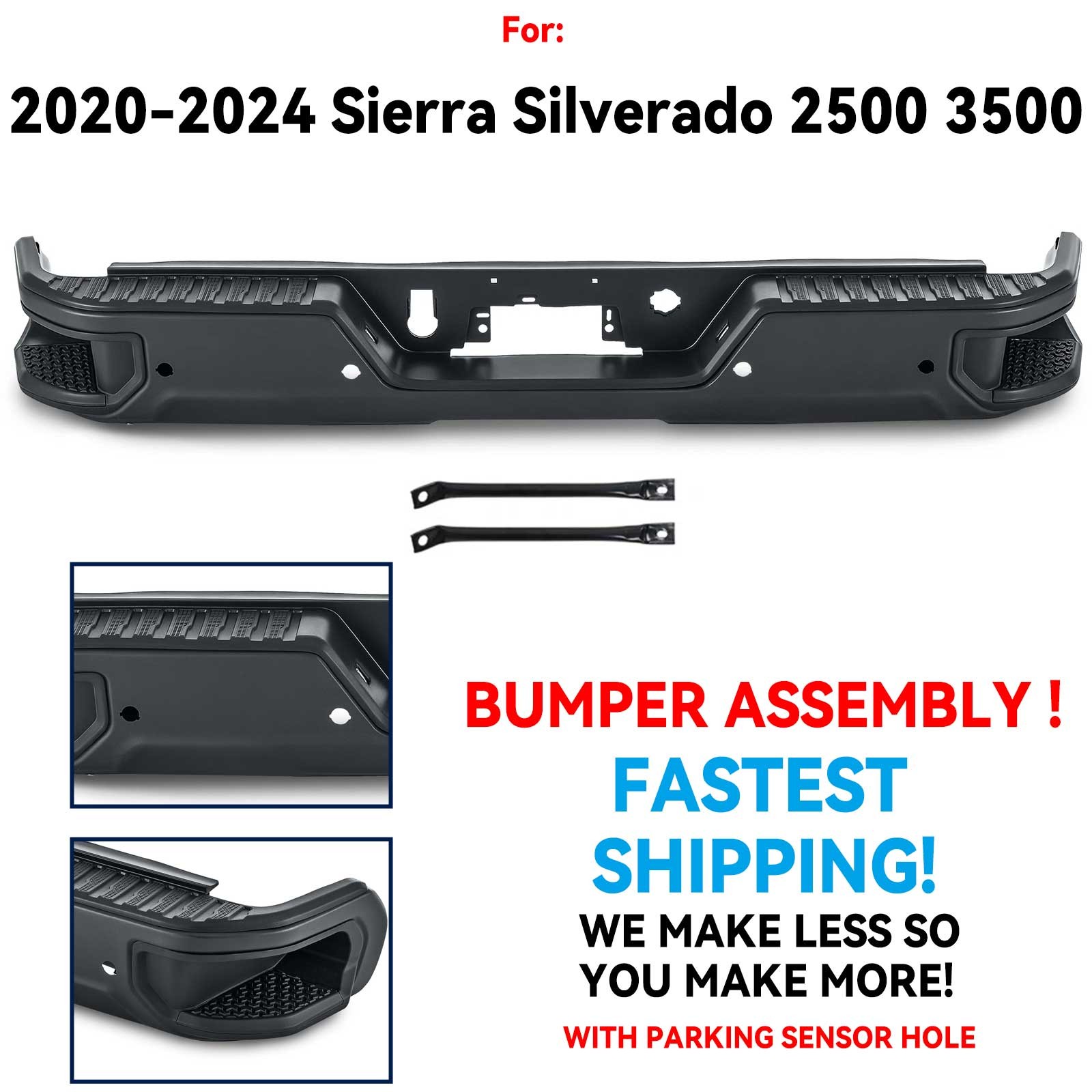 For 2020-2024 Sierra Silverado 2500 / 3500 NEW Complete Rear Bumper Assembly US For 2020-2024 Sierra Silverado 2500 / 3500 NEW Complete Rear Bumper Assembly US
