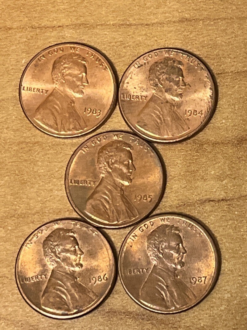 1983-P , 1984-P , 1985-P , 1986-P , 1987-P  Lincoln Cents  ( set of 5 )