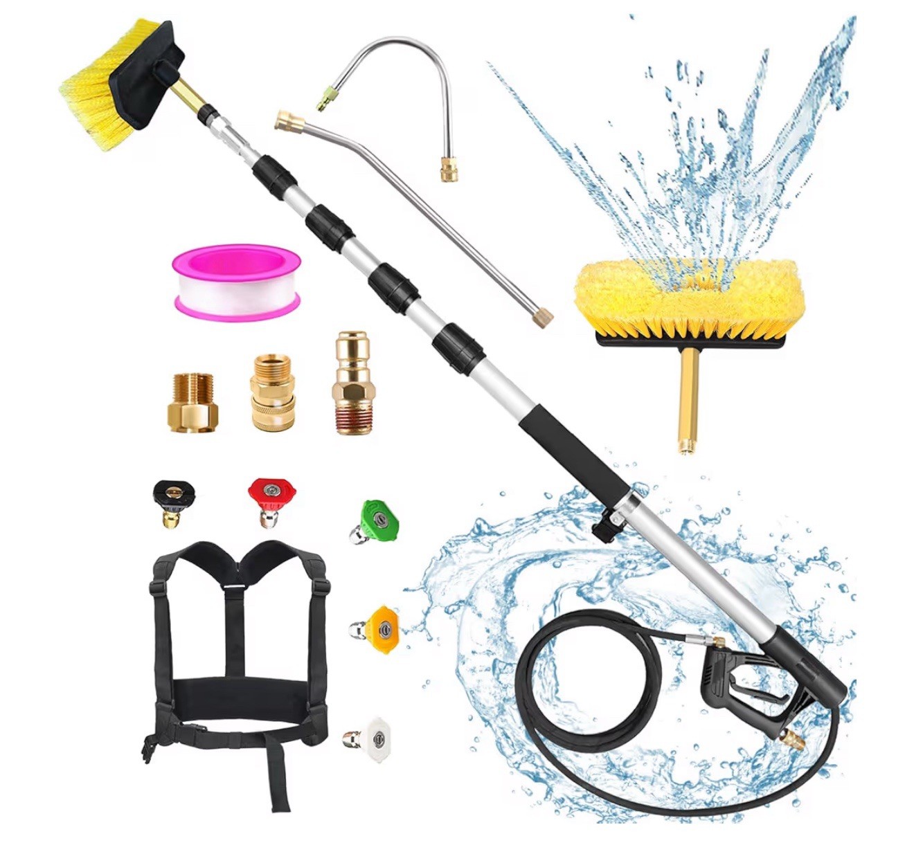 24FT Telescoping Pressure Washer Wand Kit - Extension Pole, Gutter Cleaner, B...