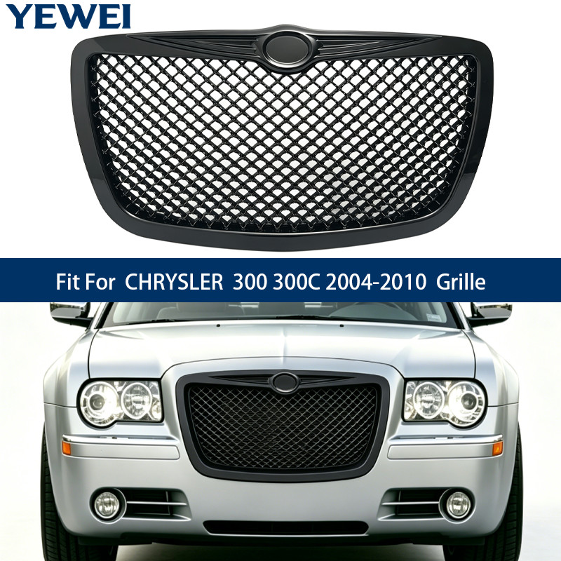 For 2004 2005 2006 2007 2008 2009 2010 Chrysler 300 300C Black Mesh Grill Grille