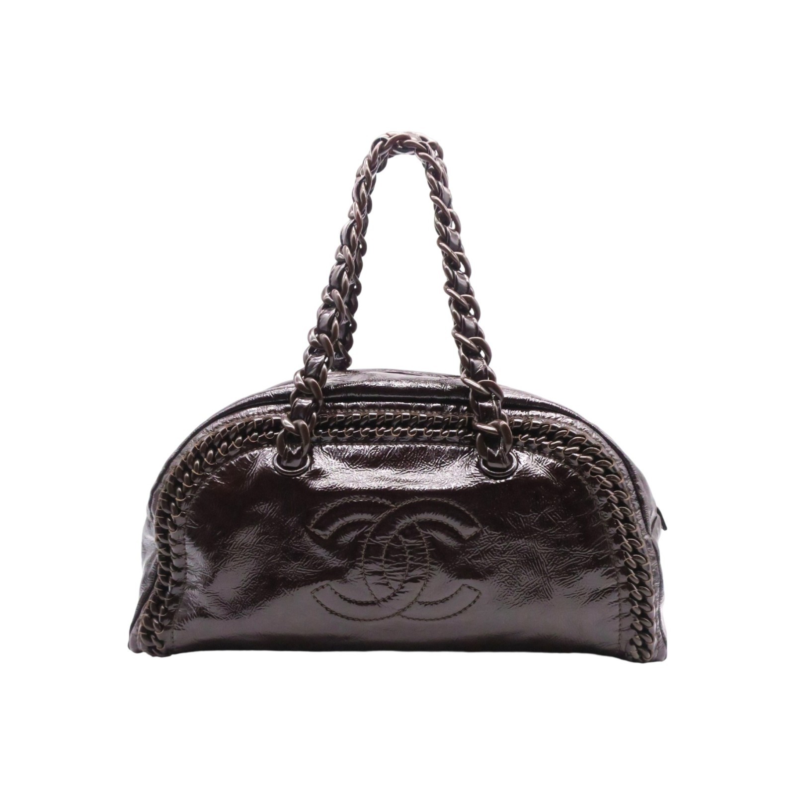 Chanel Luxe Ligne Bowler Bag Crinkled Leather Top Zip Shoulder Chain Bowling Bag
