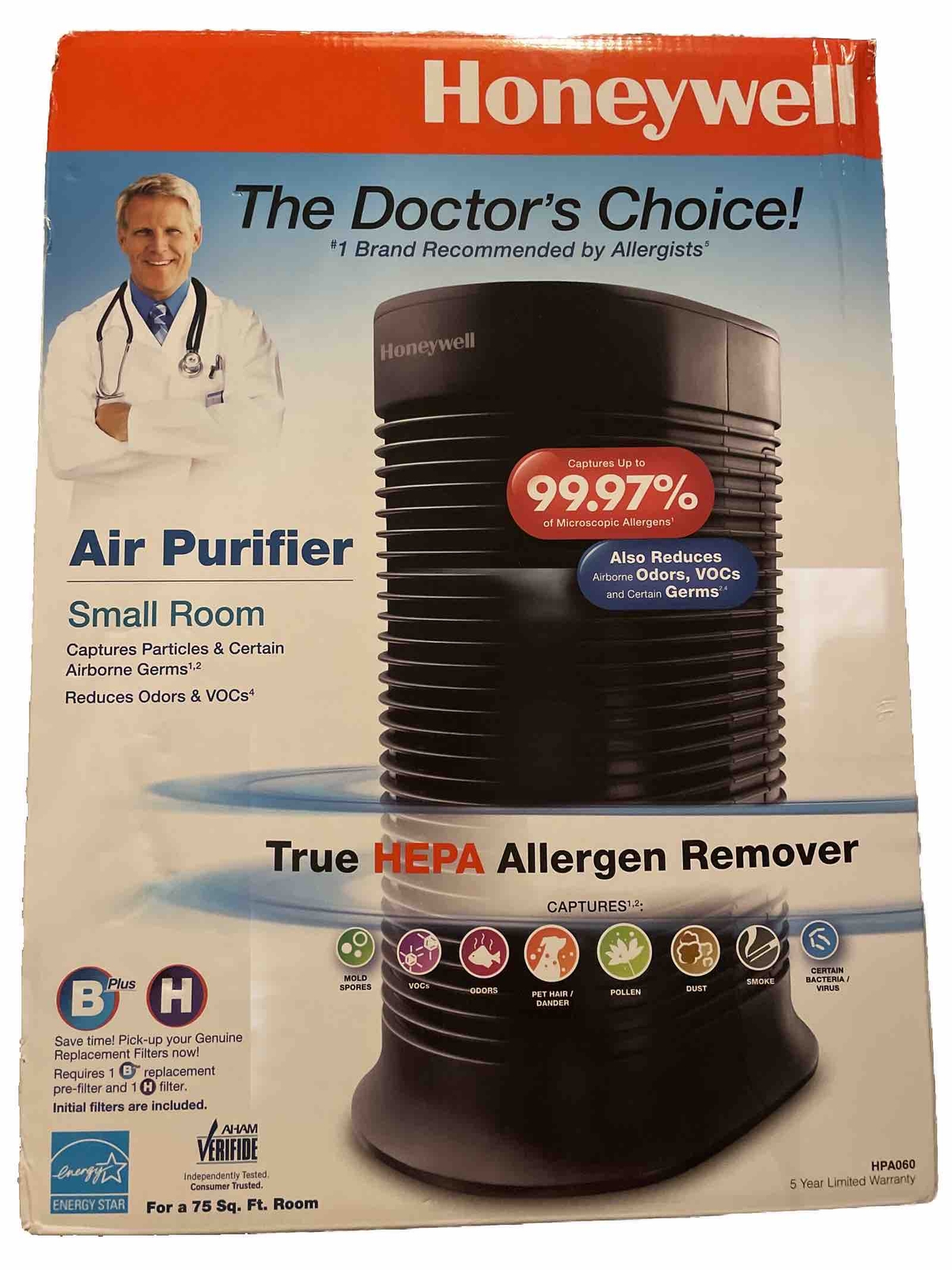 Honeywell True HEPA Compact Tower Allergen Remover HPA060 Black