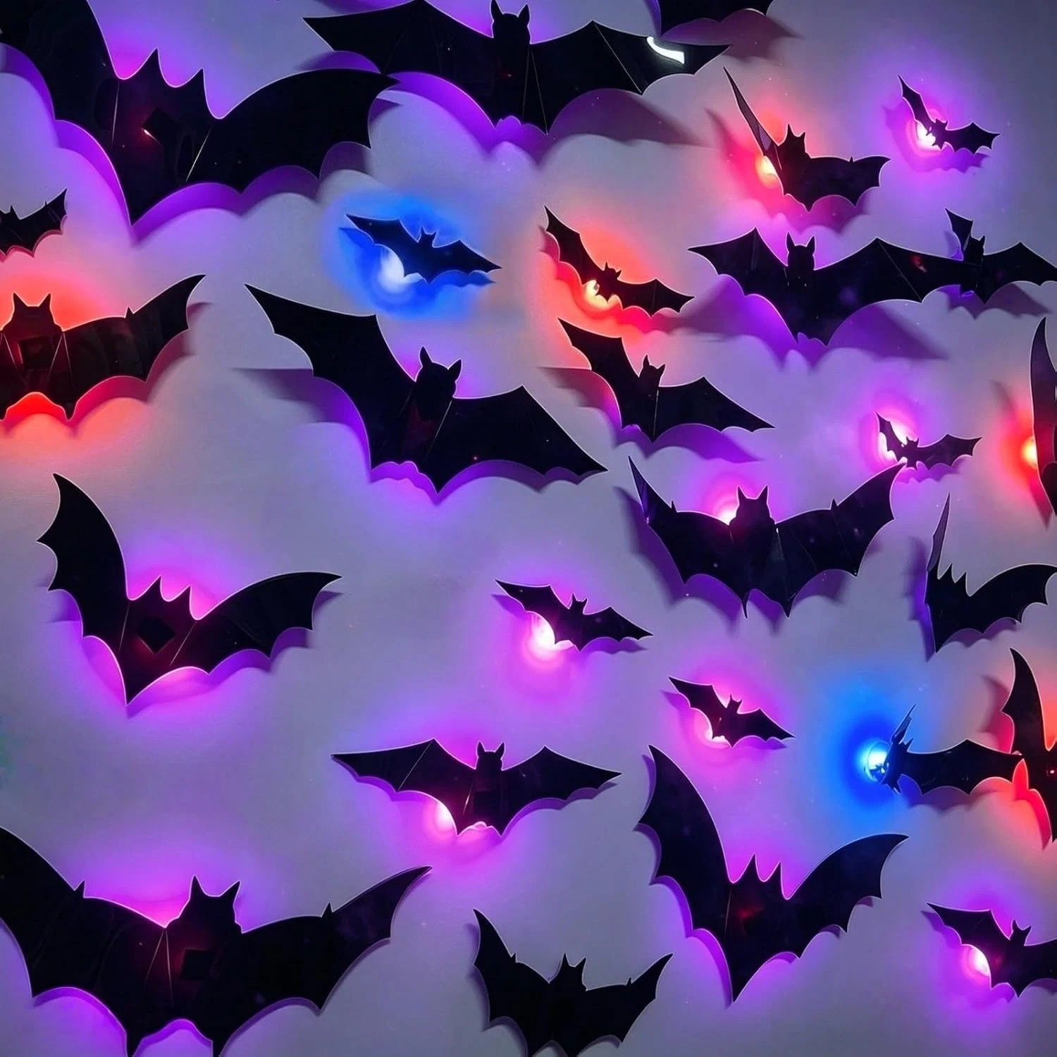 2026 New Halloween 3D Lighted Bats, LED Purple Lighted 3D Bats Halloween Decorat