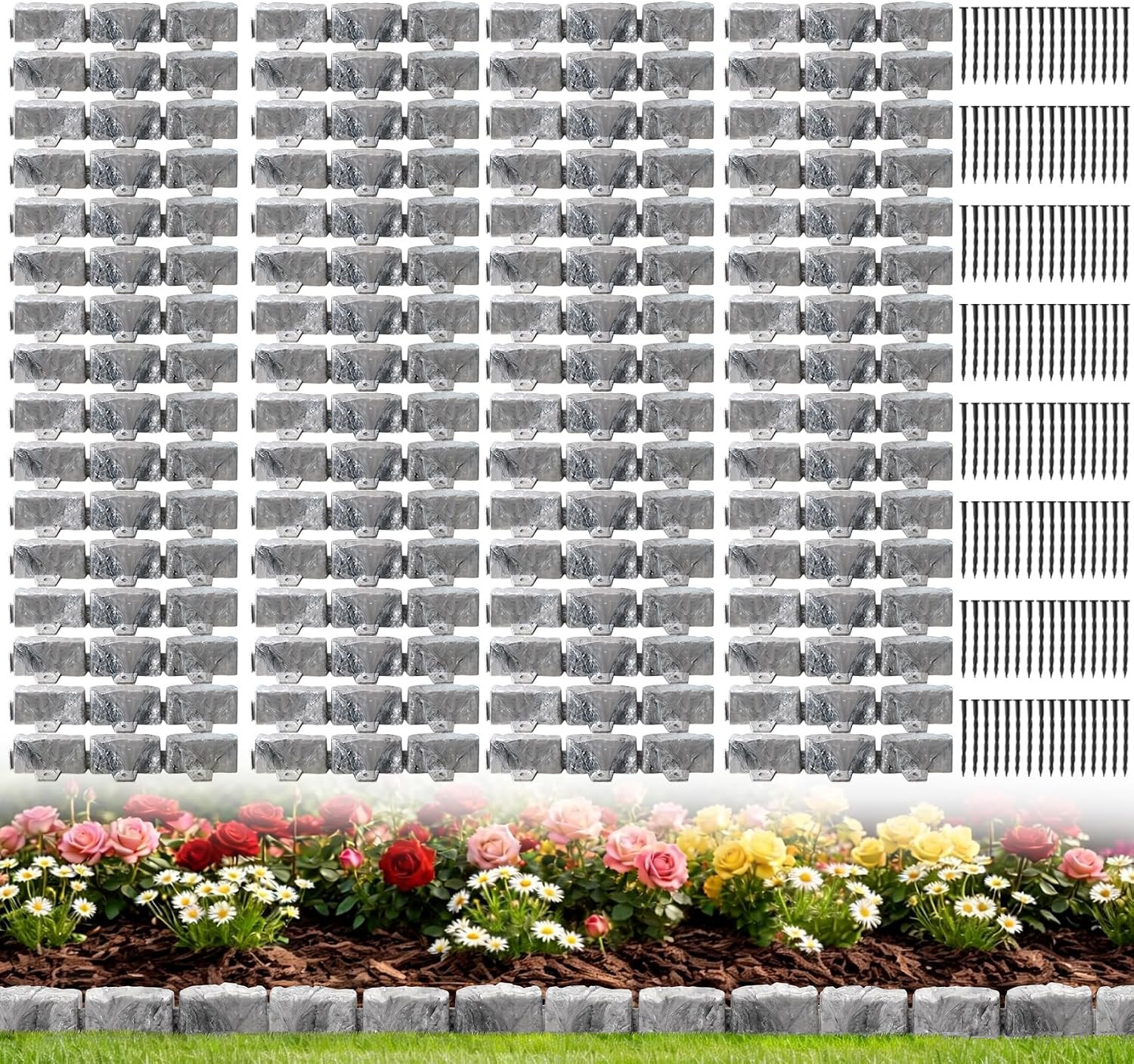 Landscape Edging Garden Edging Border Faux Stone Edging,91Ft X 2.75 in Tall