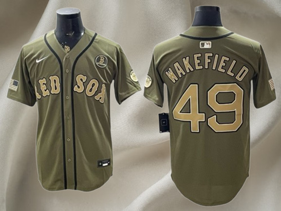 Boston Red Sox #49 Tim Wakefield Olive Men\'s Stitched Jersey