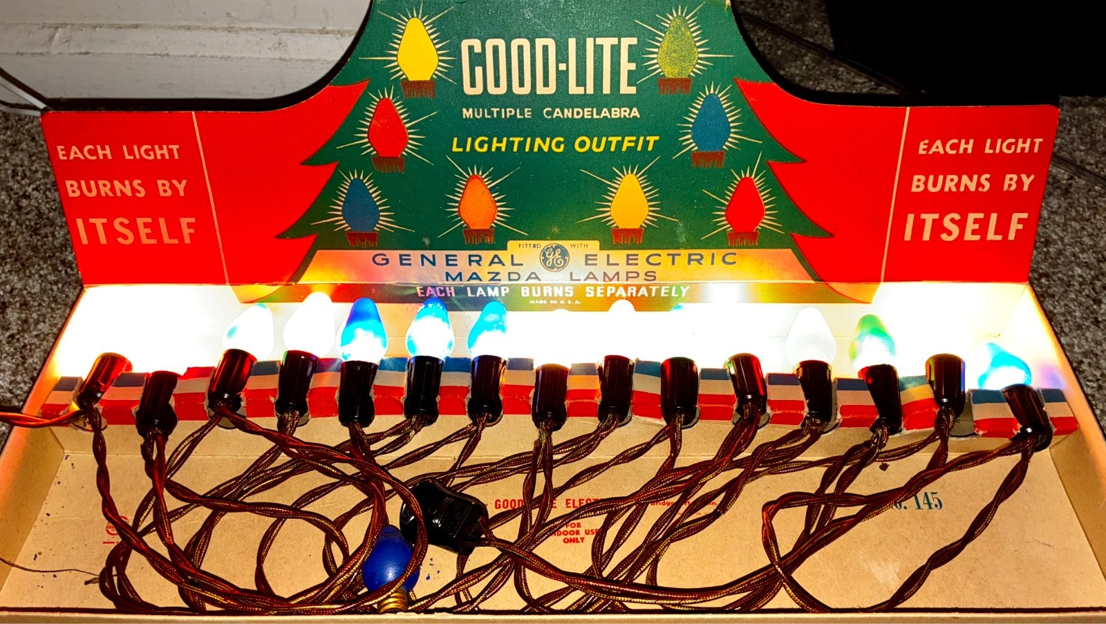 Vintage Good-Lite Christmas Lights 15 Light Multiple GE Mazda Lamps 145 Tested