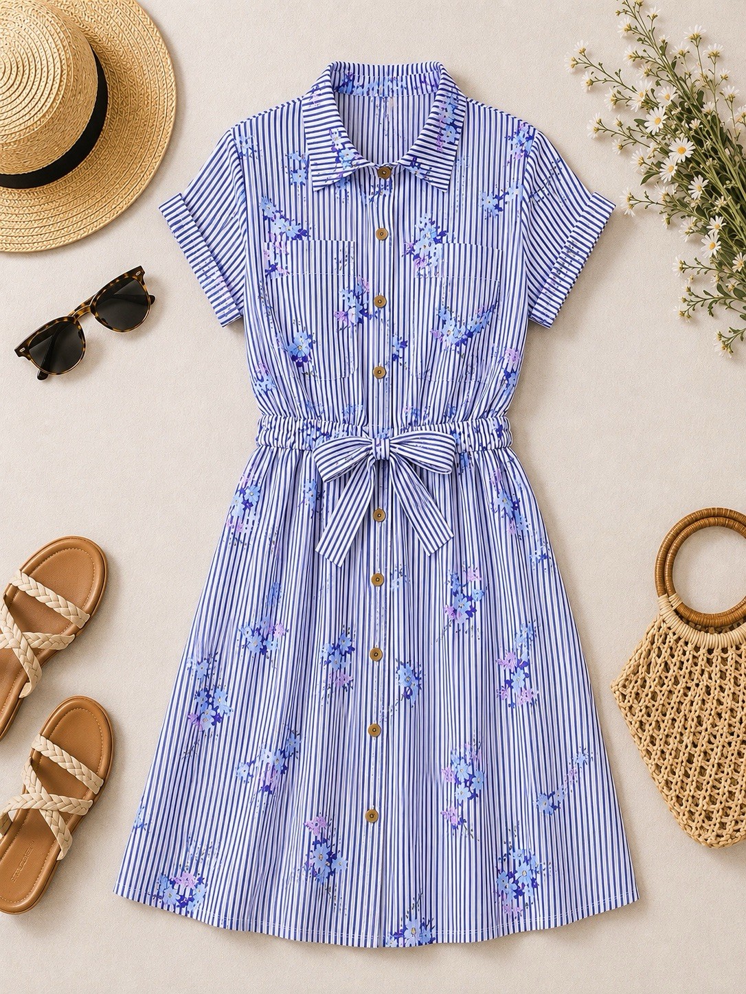 NWT LuLaRoe Medium Stacie Shirt Dress - Purple Floral Print Vertical Lines NWT LuLaRoe Medium Stacie Shirt Dress - Purple Floral Print Vertical Lines