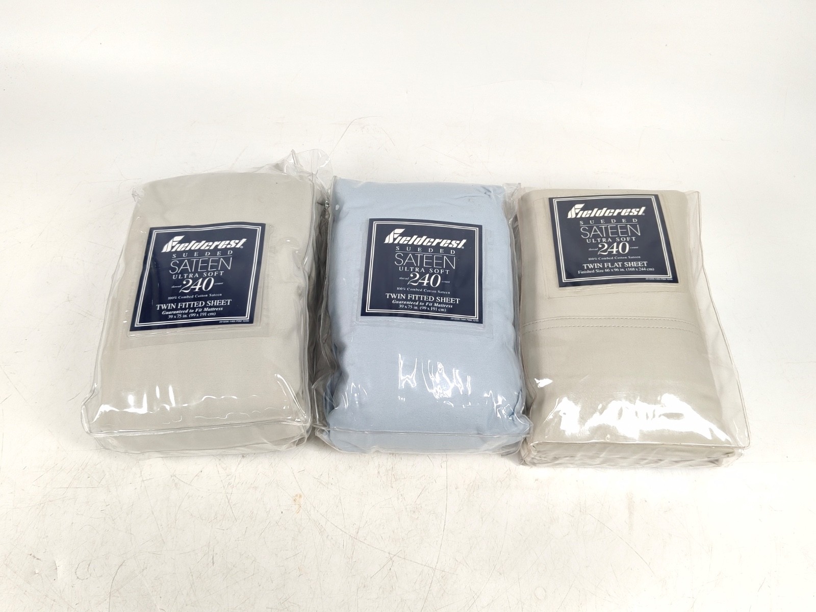 3 BRAND NEW FIELDCREST SUEDED SATEEN ULTRASOFT 100% COMBED COTTON TWIN SHEET