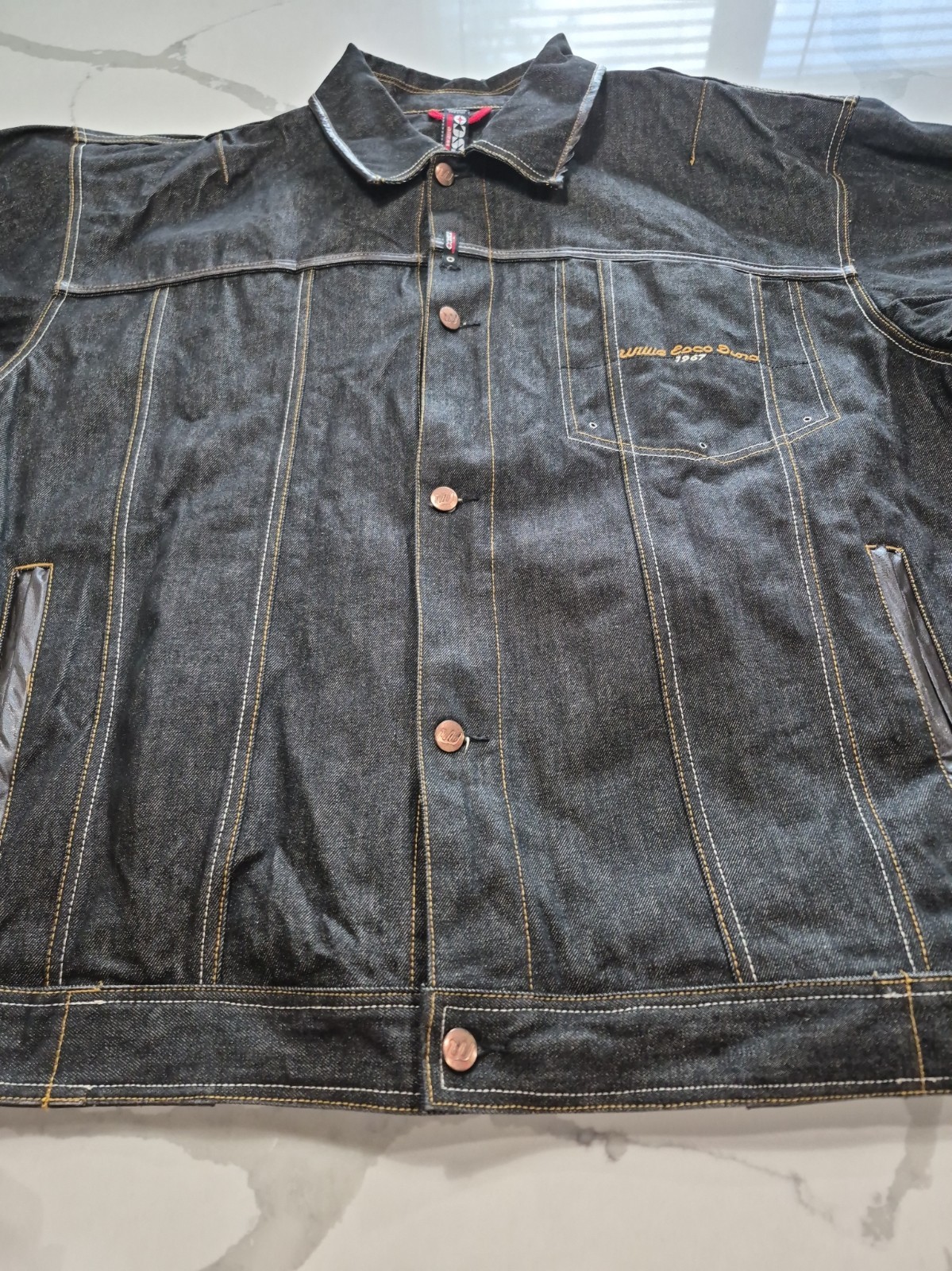 Vintage Willie Esco Dark Denim Unisex Copper Button Jacket Size Adult 3XL