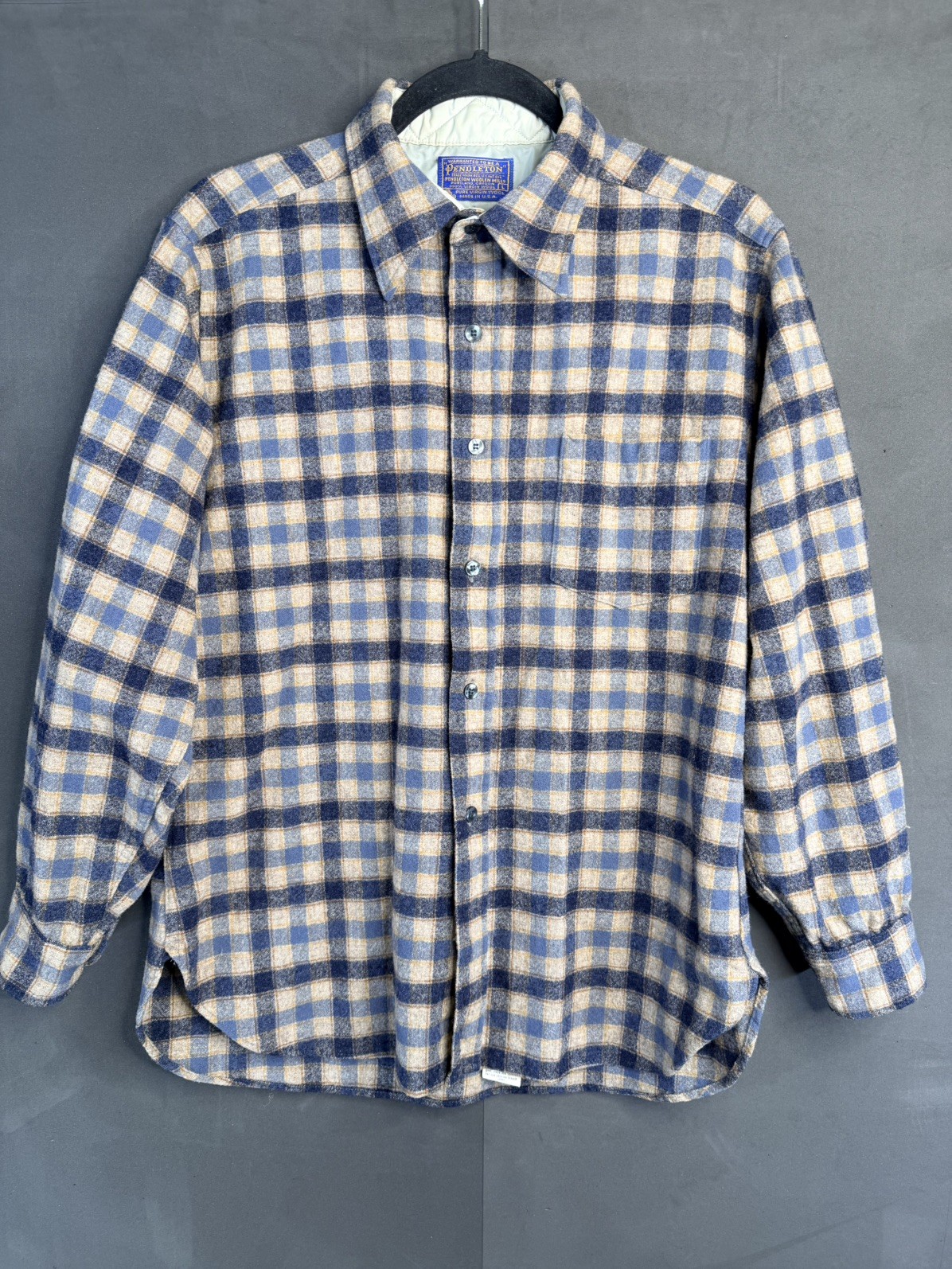 Vintage Pendleton Wool Board Shirt Large Flannel Plaid Navy Blue 70s USA Unisex