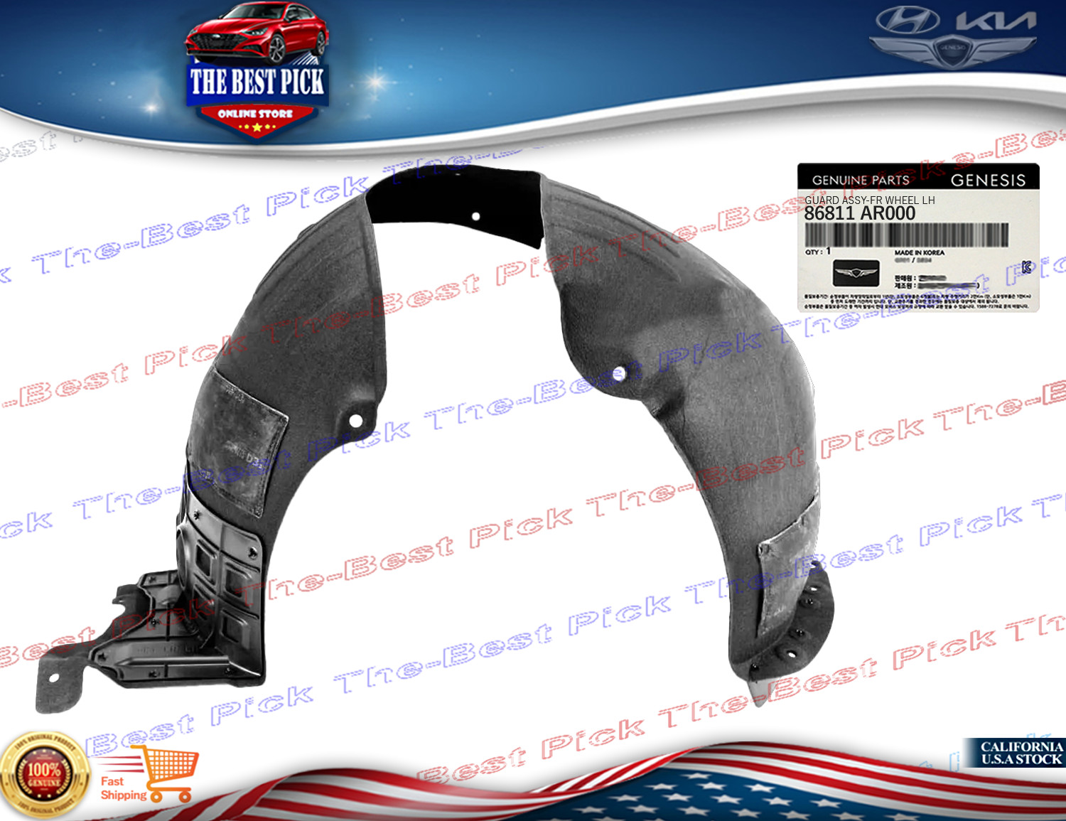 ⭐GENUINE⭐ Front Fender Liner LEFT For 2022-2024 Genesis GV70 2.5L 86811AR000