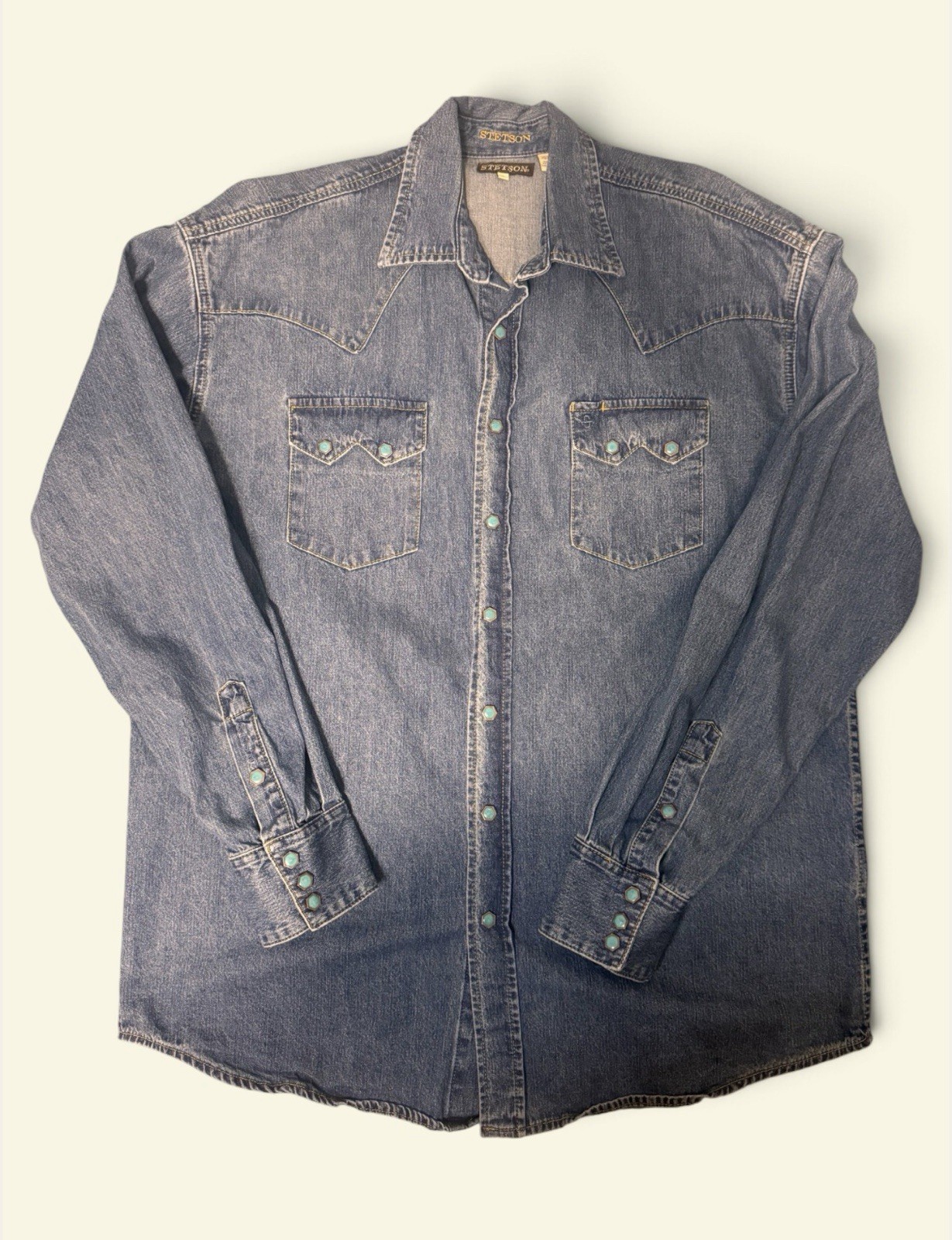 Stetson Men\'s Denim Western Snap Shirt Size XL