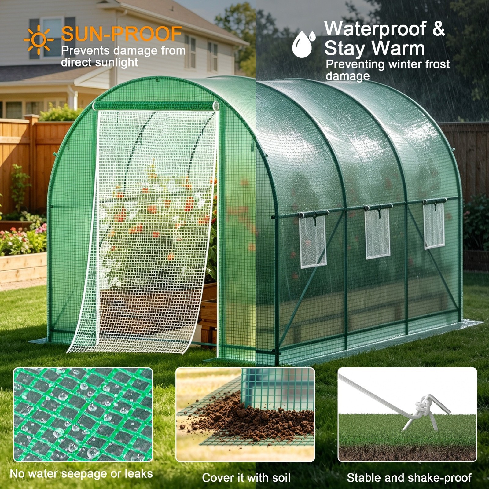 Walk-in Tunnel Greenhouse 10 x 7 x 7 ft Hoop House w/ Watering System for Garden